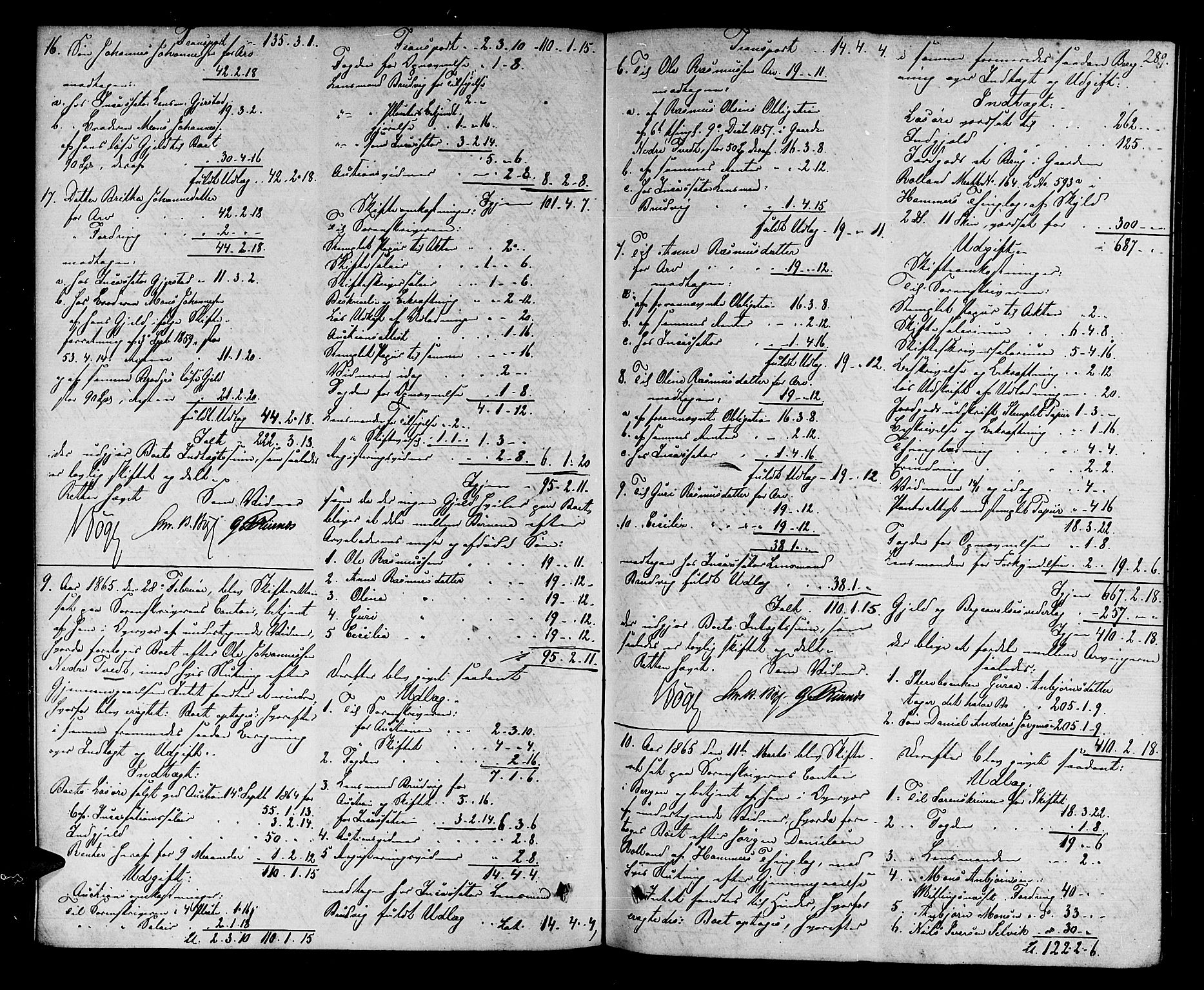 Nordhordland sorenskrivar, AV/SAB-A-2901/1/H/Hd/Hda/L0006: Skifteutlodningsprotokollar, 1862-1869, p. 288-289