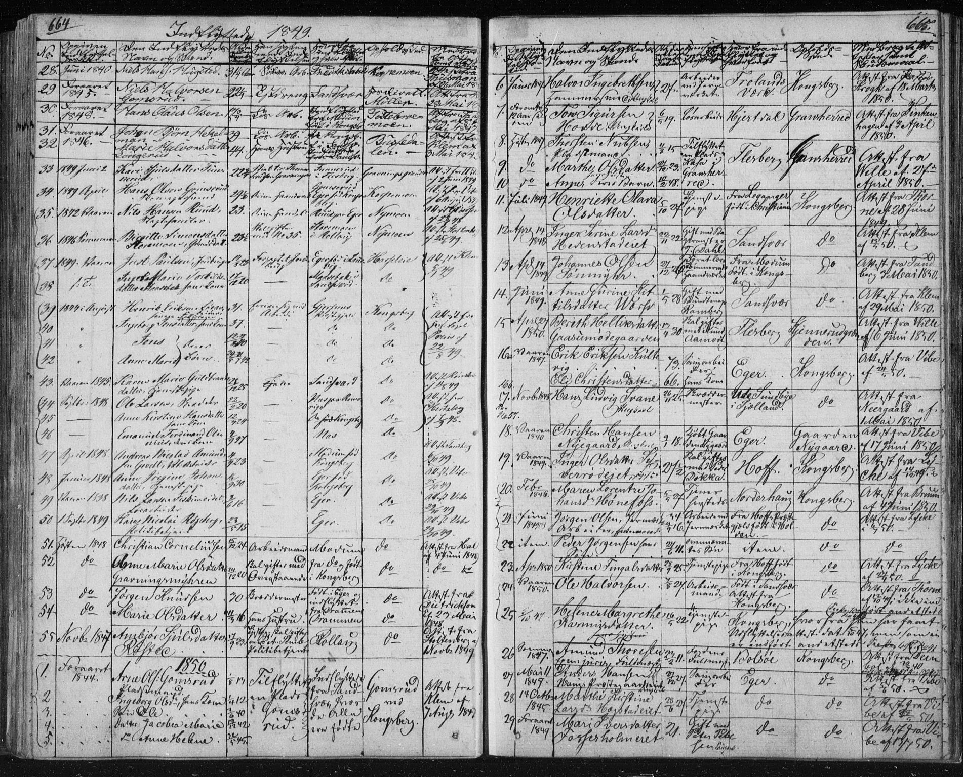 Kongsberg kirkebøker, SAKO/A-22/F/Fa/L0009: Parish register (official) no. I 9, 1839-1858, p. 664-665