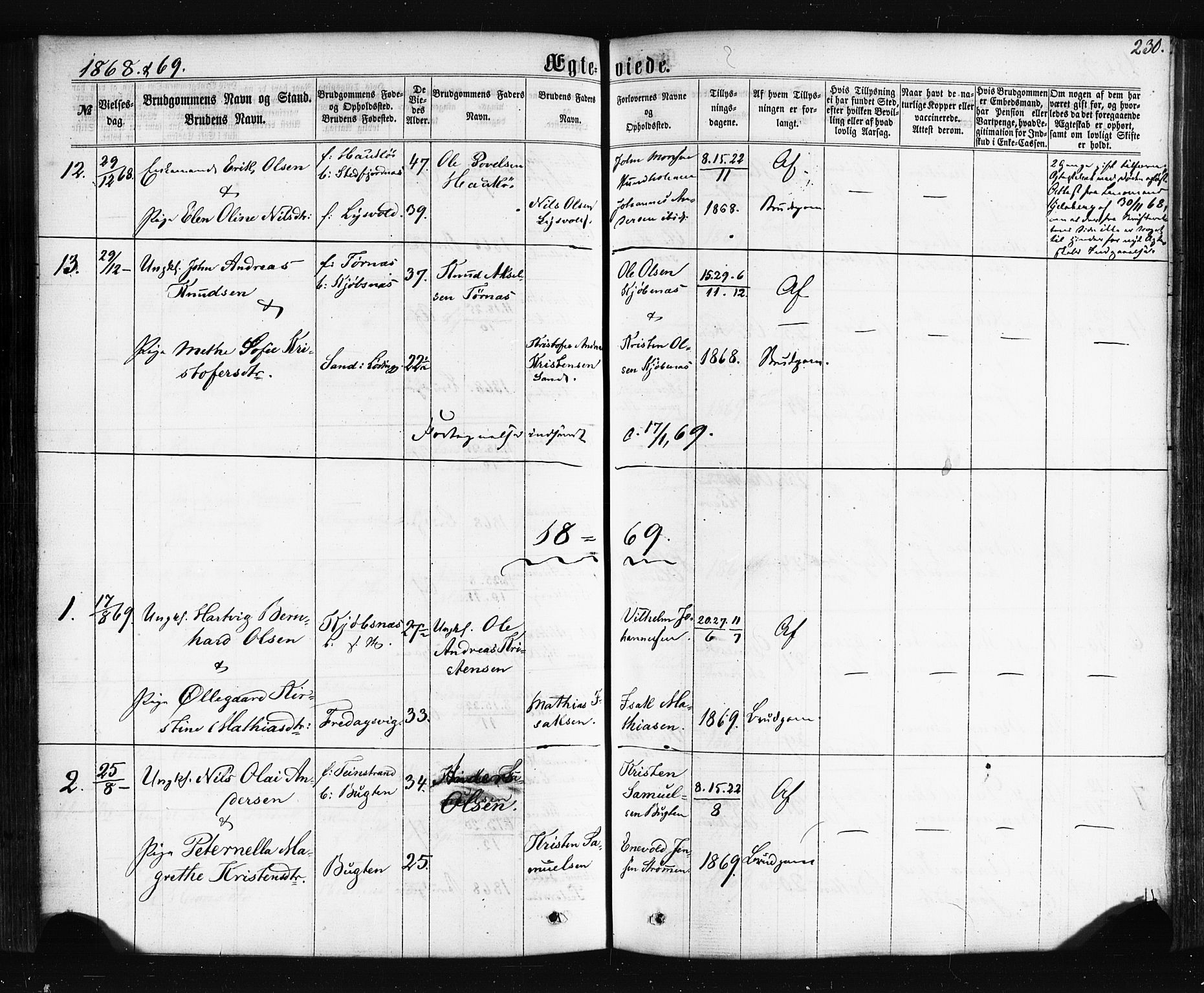 Ministerialprotokoller, klokkerbøker og fødselsregistre - Nordland, SAT/A-1459/861/L0867: Parish register (official) no. 861A02, 1864-1878, p. 230