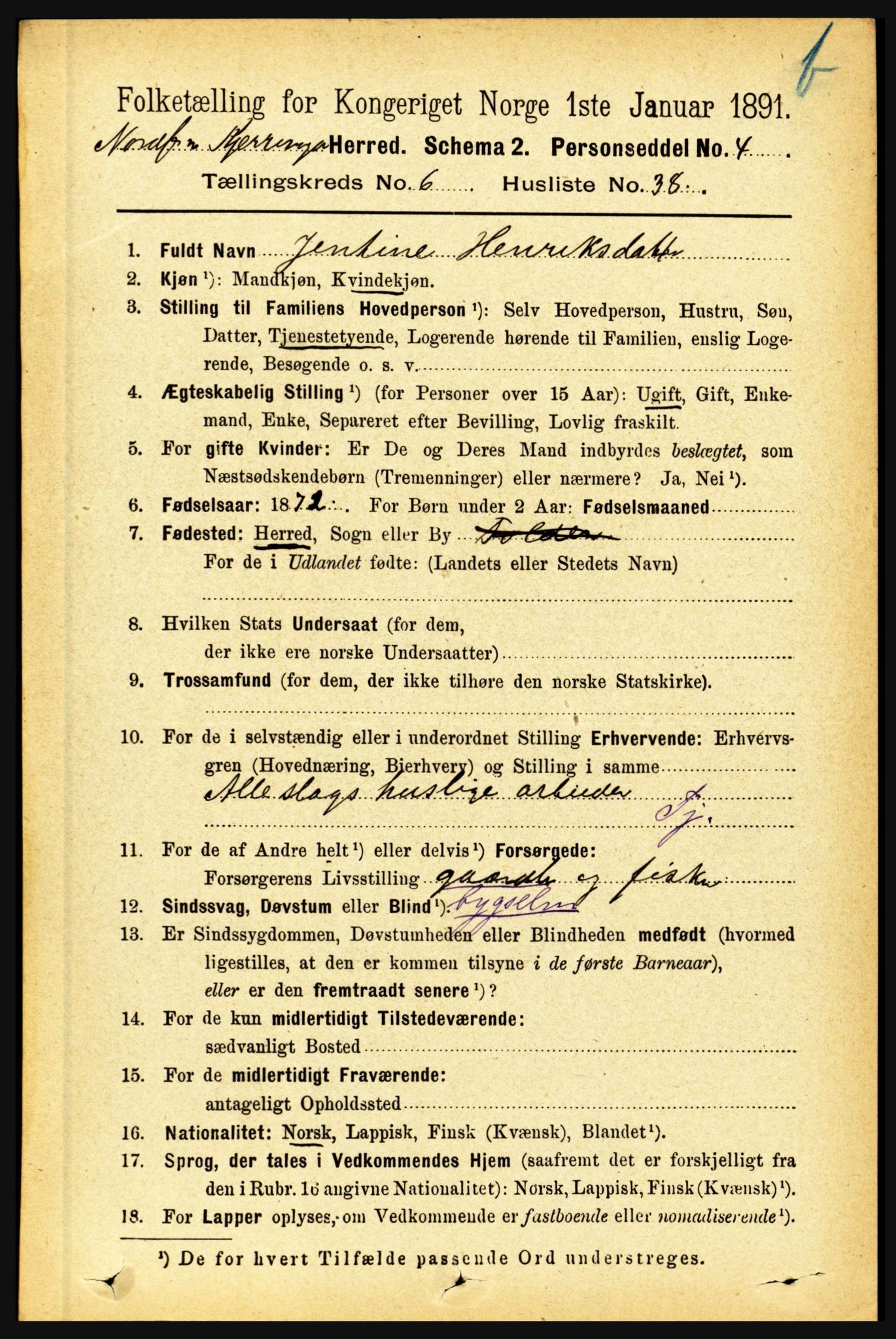 RA, 1891 census for 1846 Nordfold-Kjerringøy, 1891, p. 1639