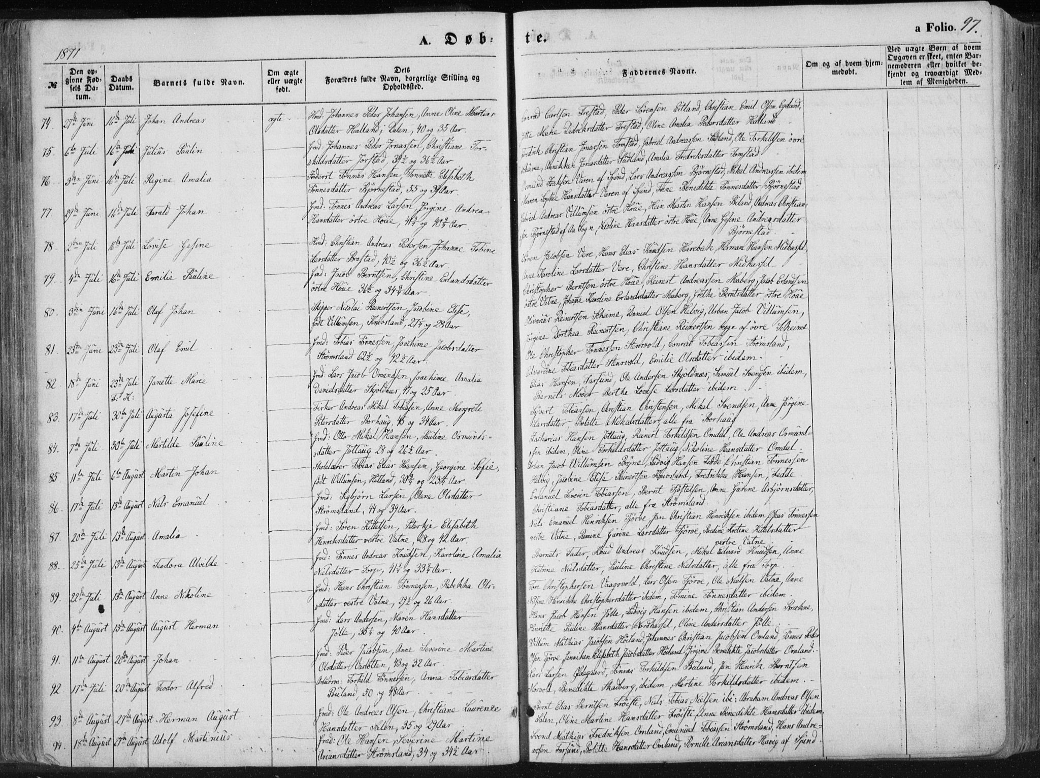 Lista sokneprestkontor, AV/SAK-1111-0027/F/Fa/L0011: Parish register (official) no. A 11, 1861-1878, p. 97