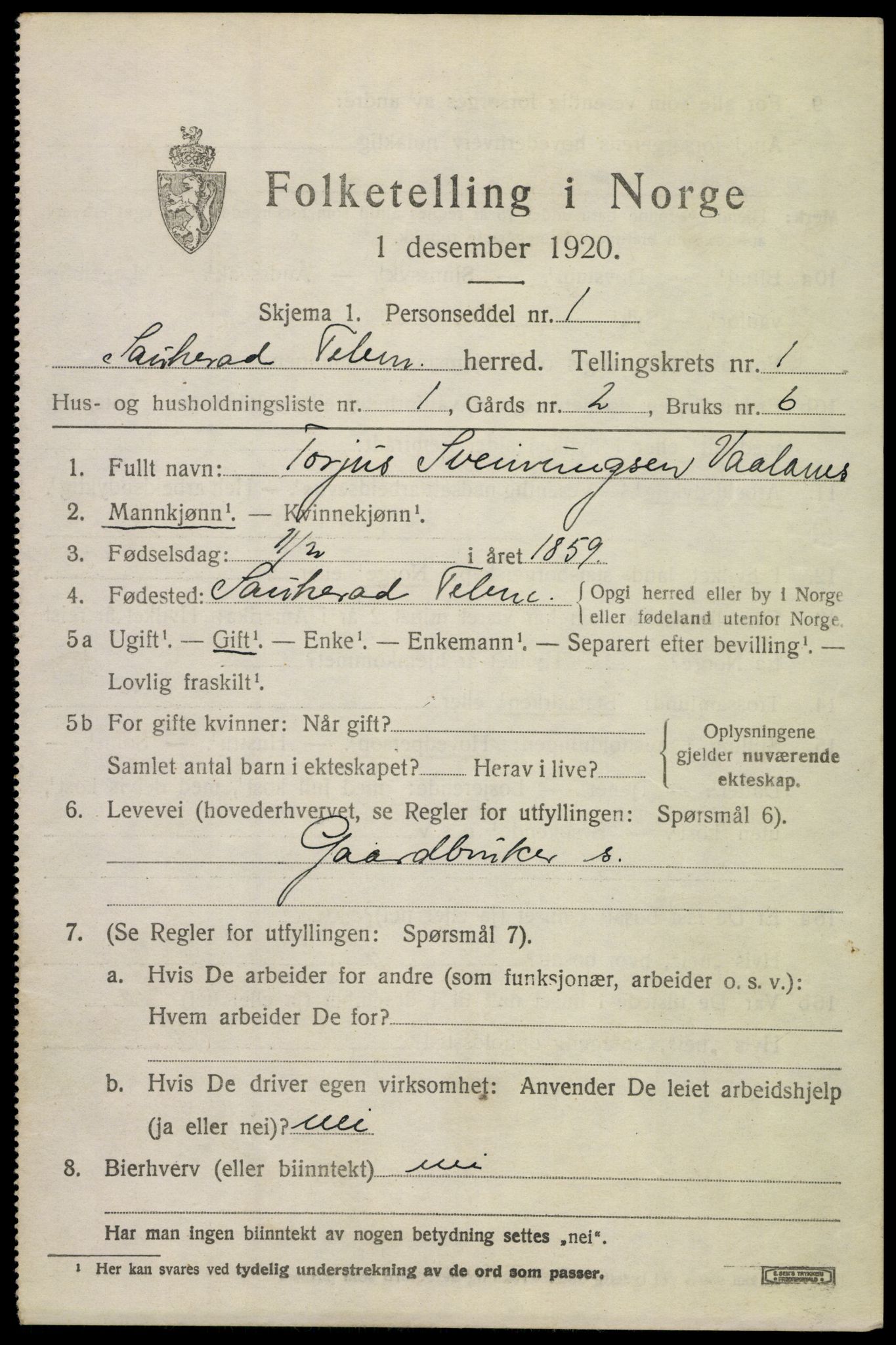 SAKO, 1920 census for Sauherad, 1920, p. 1517