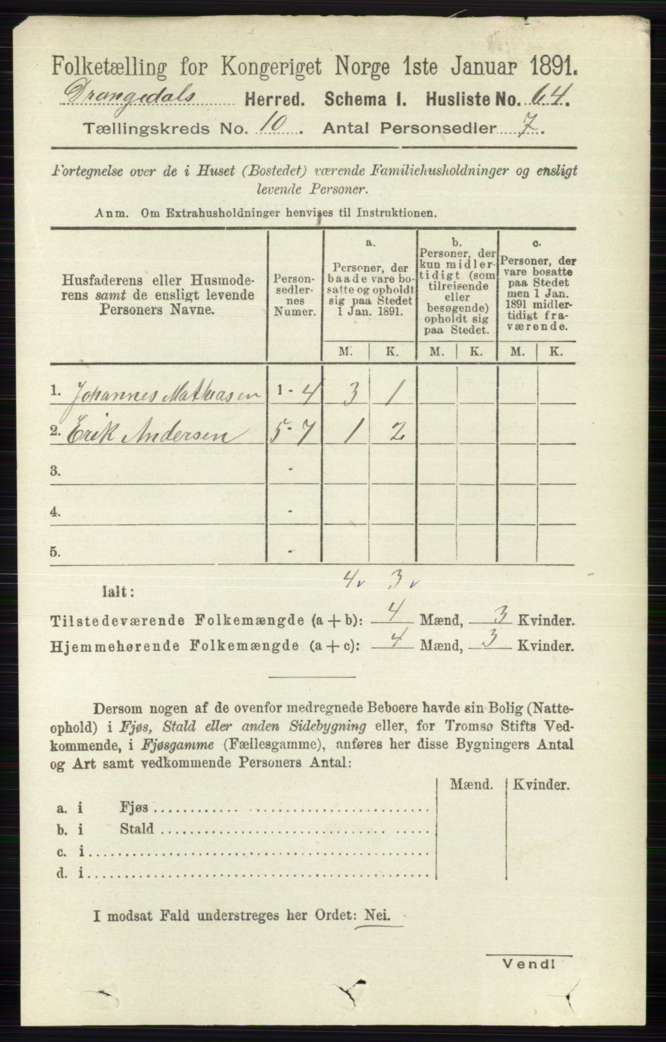 RA, 1891 census for 0817 Drangedal, 1891, p. 3410