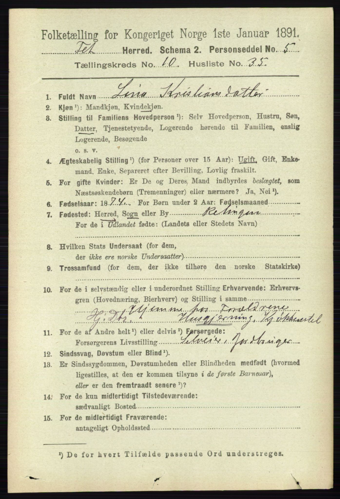 RA, 1891 census for 0227 Fet, 1891, p. 4189