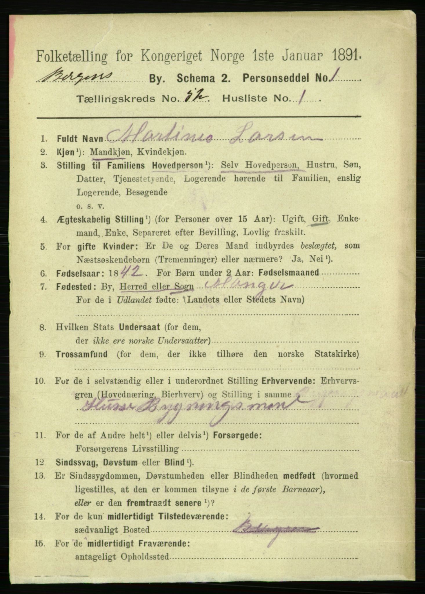 RA, 1891 Census for 1301 Bergen, 1891, p. 61204