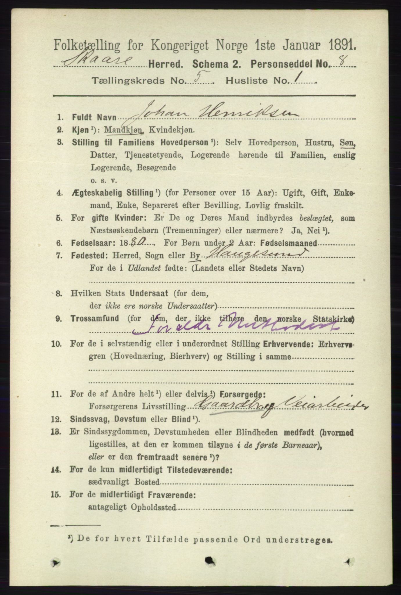 RA, 1891 census for 1153 Skåre, 1891, p. 2162