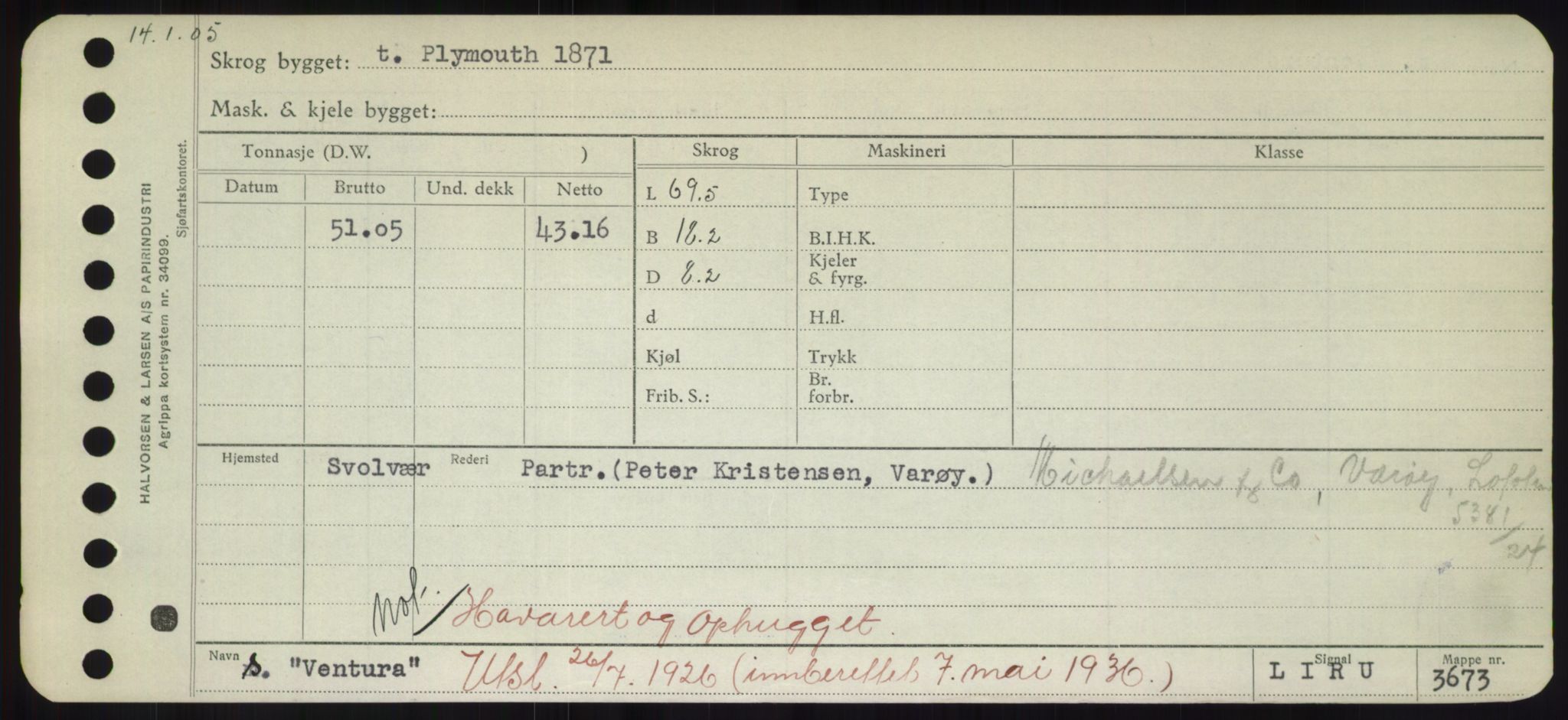 Sjøfartsdirektoratet med forløpere, Skipsmålingen, RA/S-1627/H/Hd/L0040: Fartøy, U-Ve, p. 485