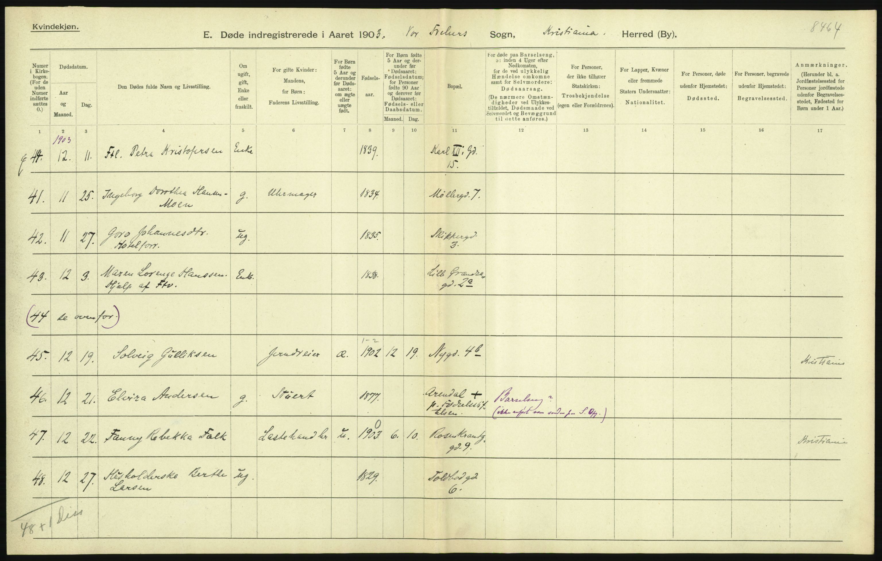 Statistisk sentralbyrå, Sosiodemografiske emner, Befolkning, AV/RA-S-2228/D/Df/Dfa/Dfaa/L0004: Kristiania: Gifte, døde, 1903, p. 109