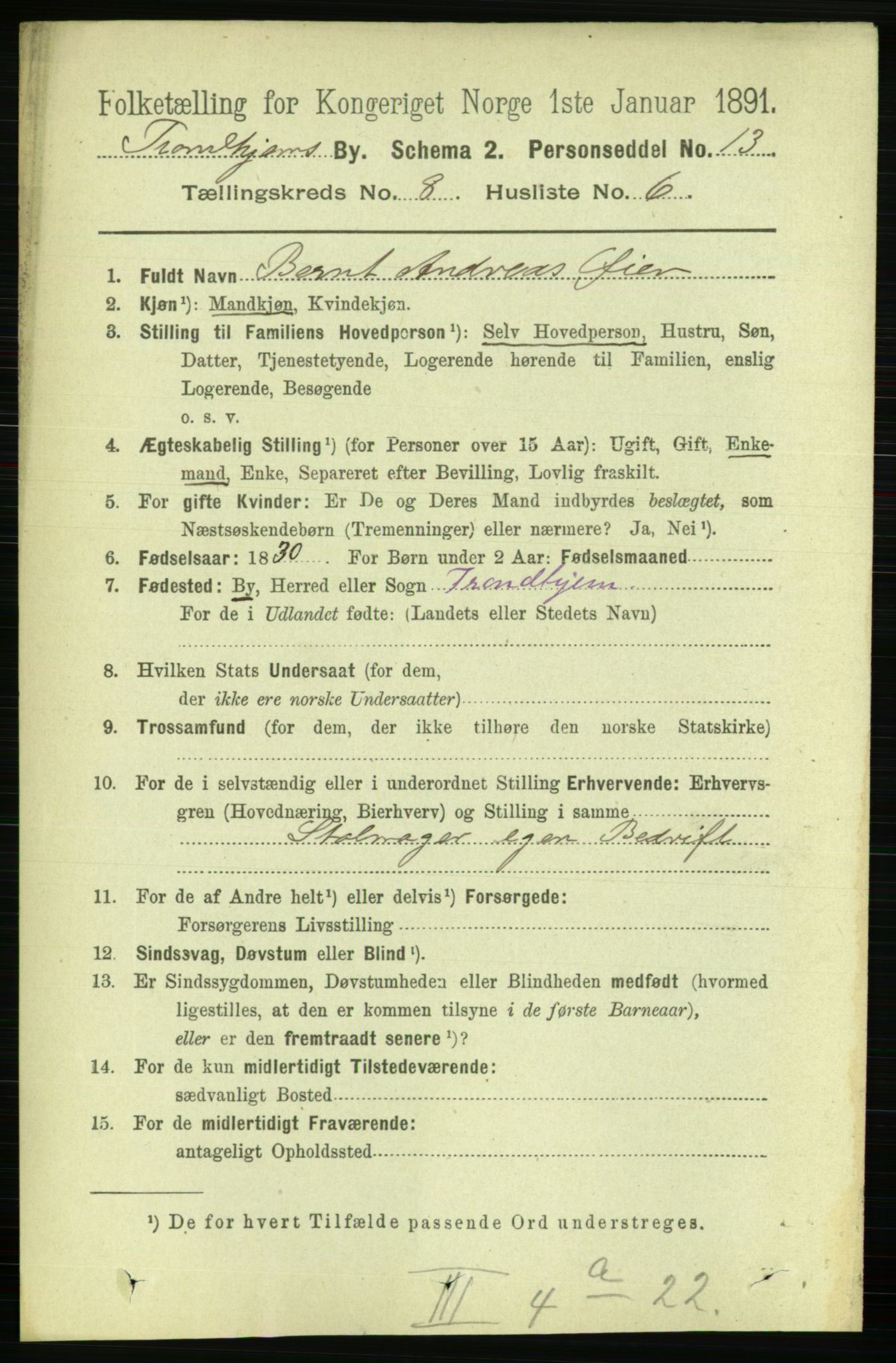 RA, 1891 census for 1601 Trondheim, 1891, p. 6814