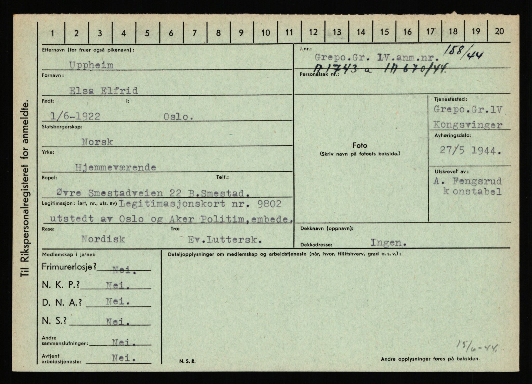 Statspolitiet - Hovedkontoret / Osloavdelingen, AV/RA-S-1329/C/Ca/L0016: Uberg - Øystese, 1943-1945, p. 283