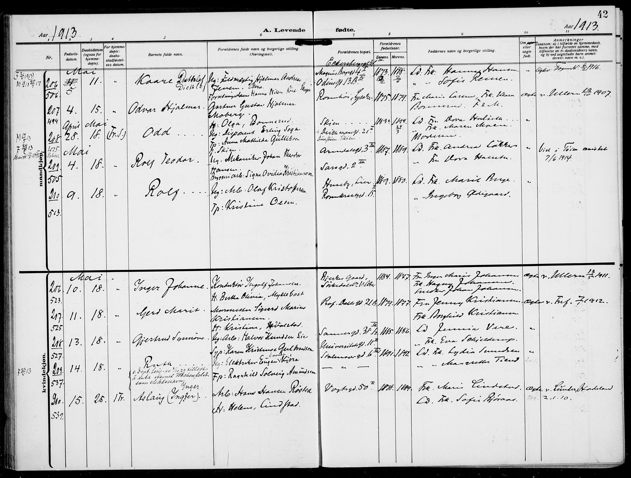 Rikshospitalet prestekontor Kirkebøker, SAO/A-10309b/F/L0015: Parish register (official) no. 15, 1913-1915, p. 42
