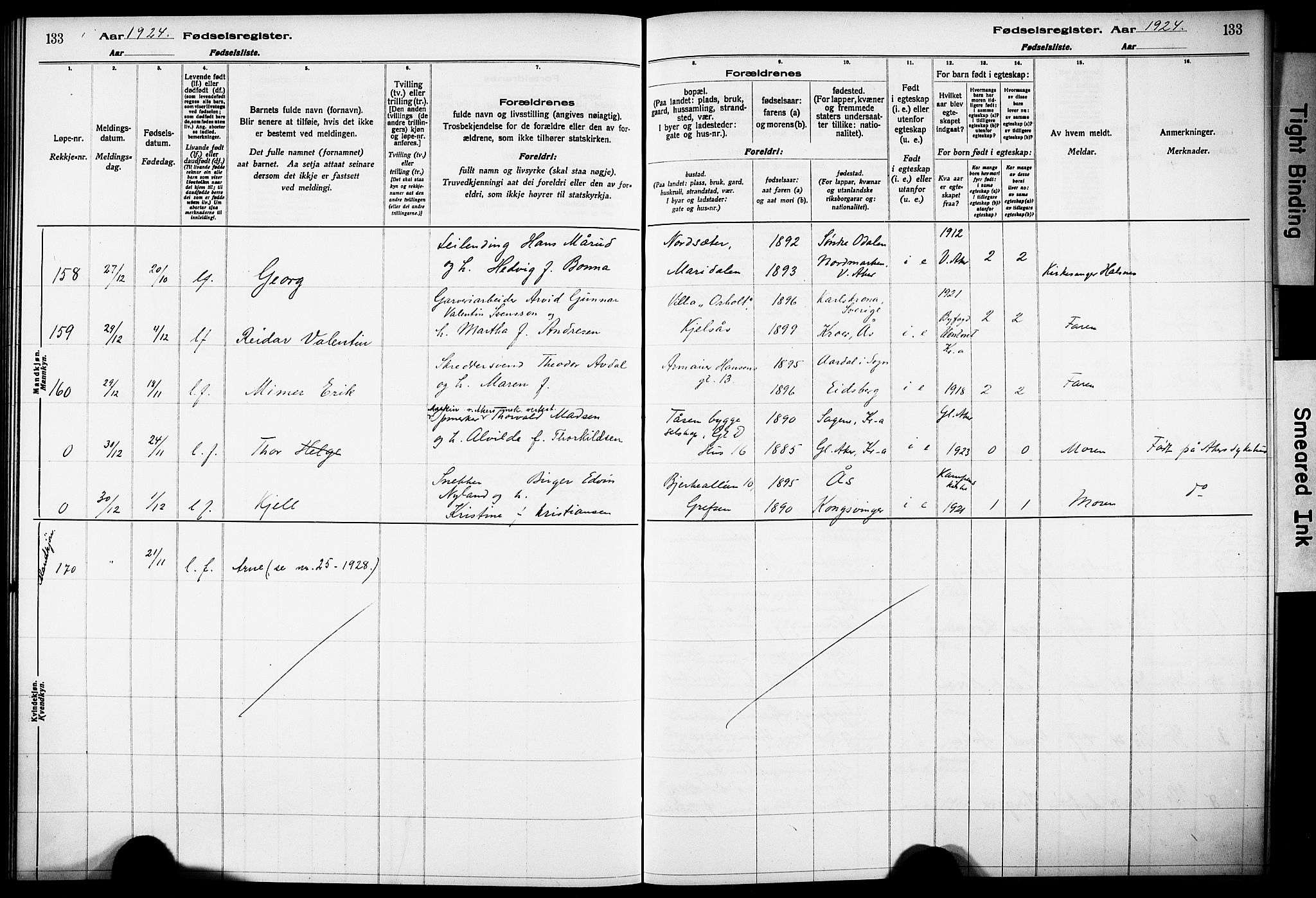 Vestre Aker prestekontor Kirkebøker, AV/SAO-A-10025/J/Ja/L0002: Birth register no. 2, 1922-1926, p. 133