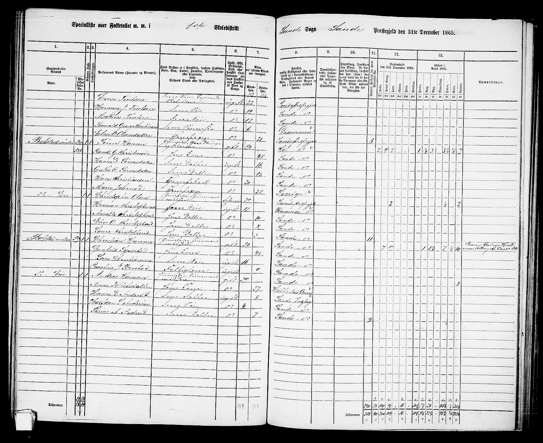 RA, 1865 census for Sande, 1865, p. 31