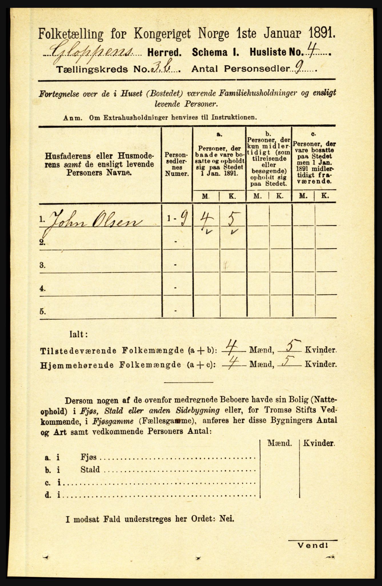 RA, 1891 census for 1445 Gloppen, 1891, p. 1420