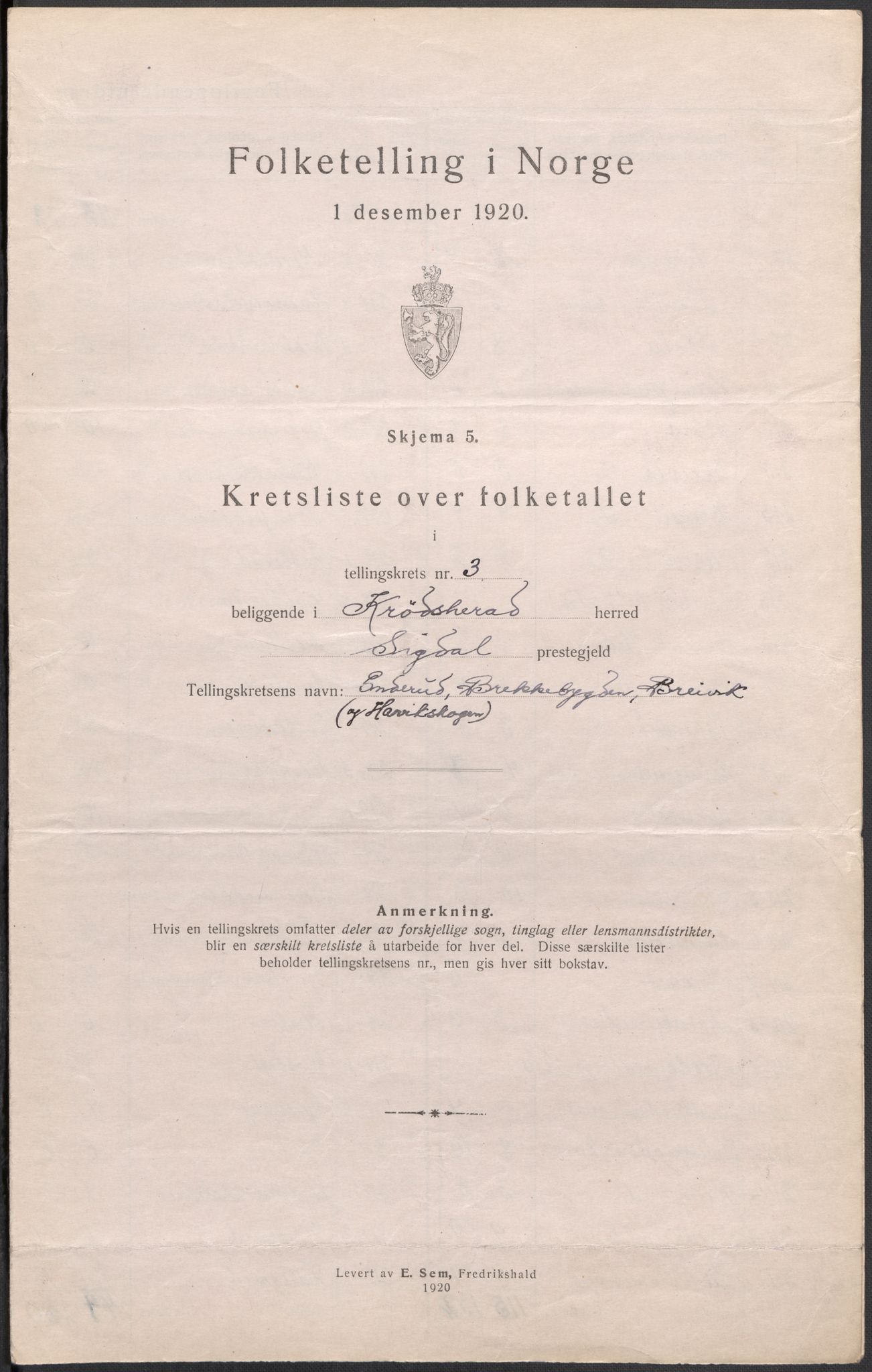 SAKO, 1920 census for Krødsherad, 1920, p. 17