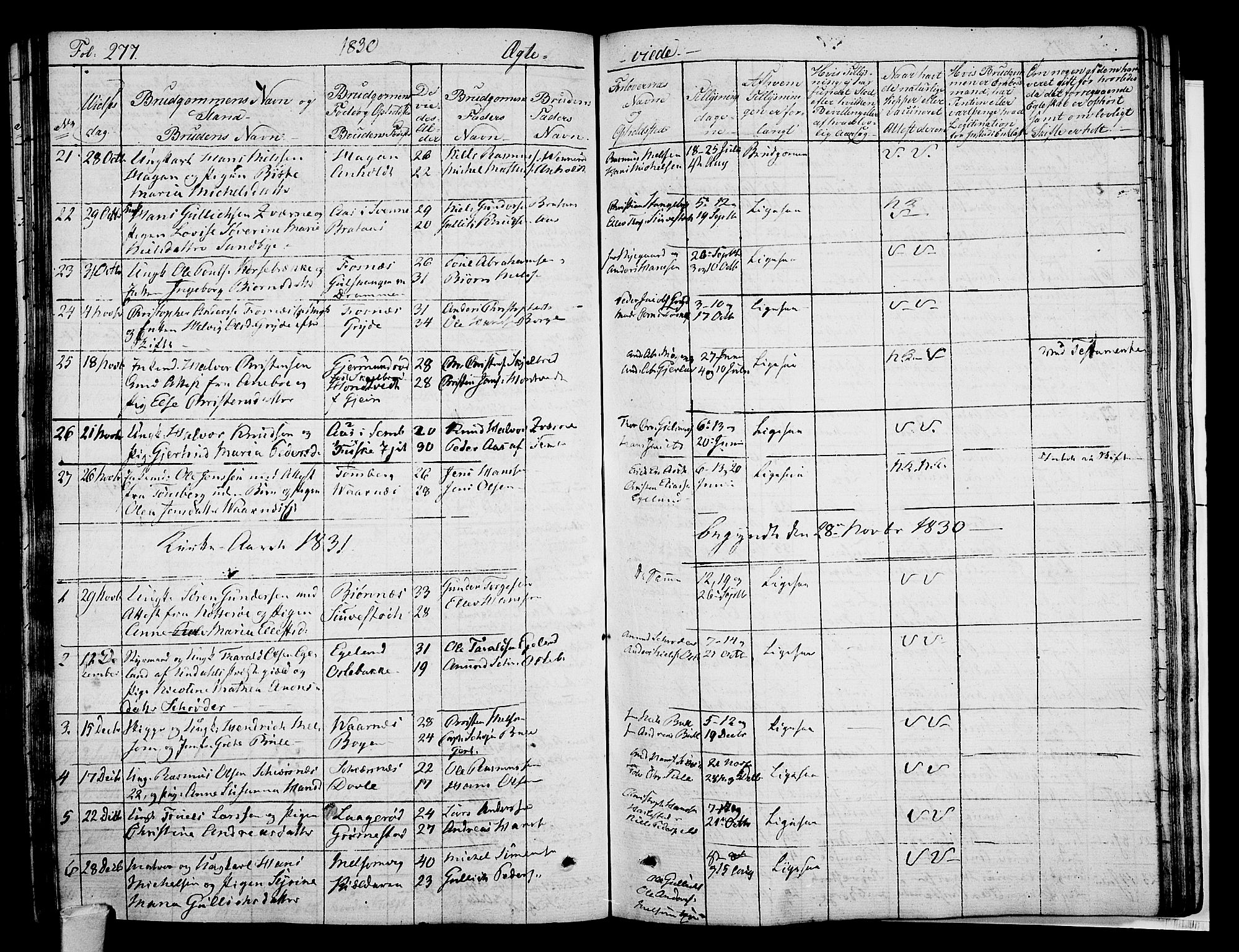 Stokke kirkebøker, AV/SAKO-A-320/F/Fa/L0006: Parish register (official) no. I 6, 1826-1843, p. 277