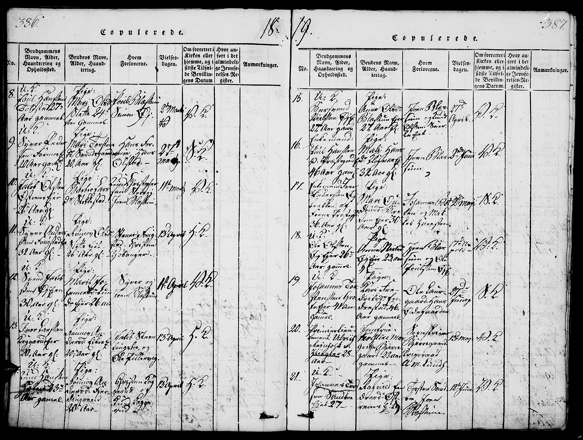 Vågå prestekontor, SAH/PREST-076/H/Ha/Haa/L0003: Parish register (official) no. 3, 1815-1827, p. 386-387