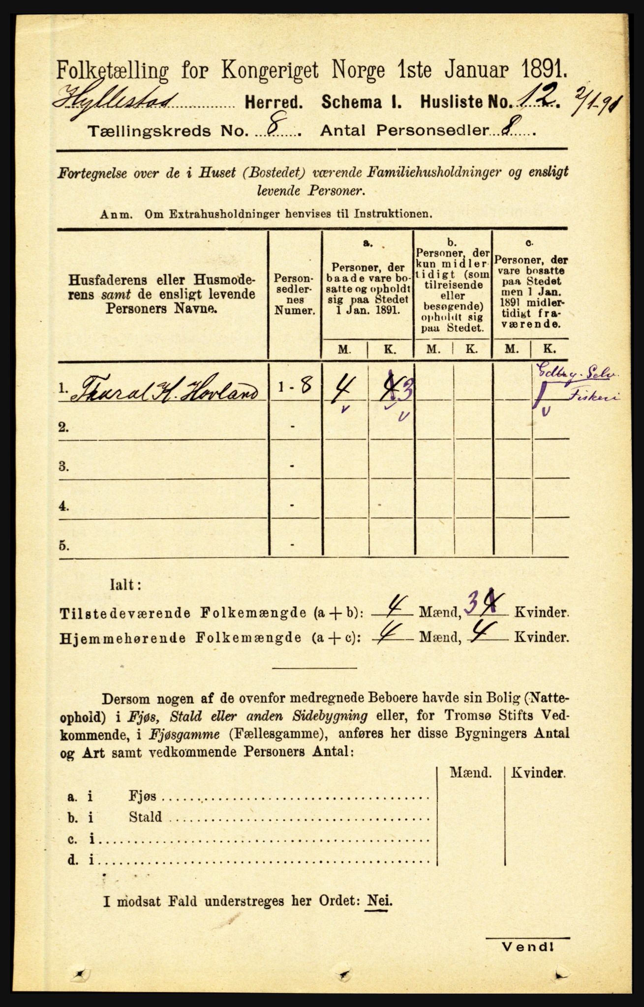 RA, 1891 census for 1413 Hyllestad, 1891, p. 1291