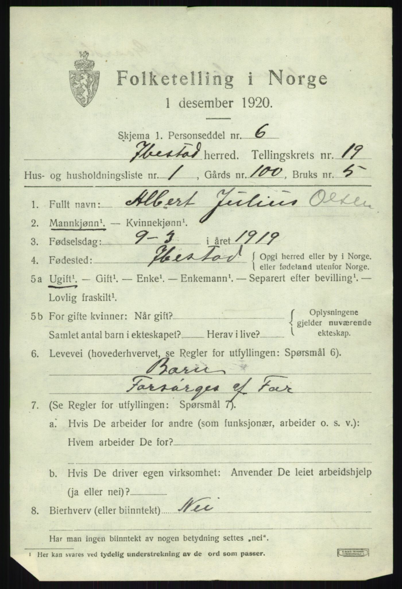 SATØ, 1920 census for Ibestad, 1920, p. 10672