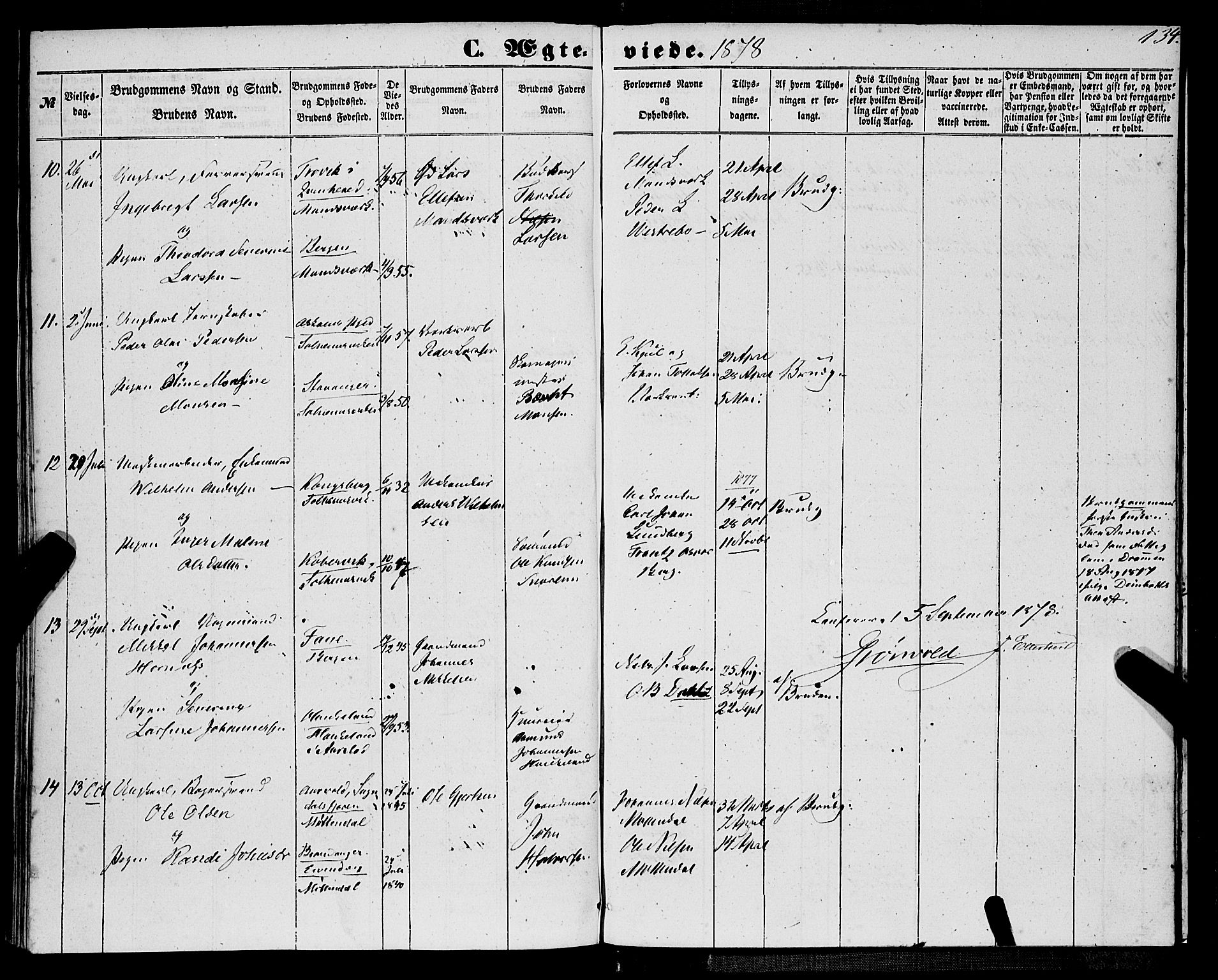St. Jørgens hospital og Årstad sokneprestembete, SAB/A-99934: Parish register (official) no. A 9, 1853-1878, p. 134
