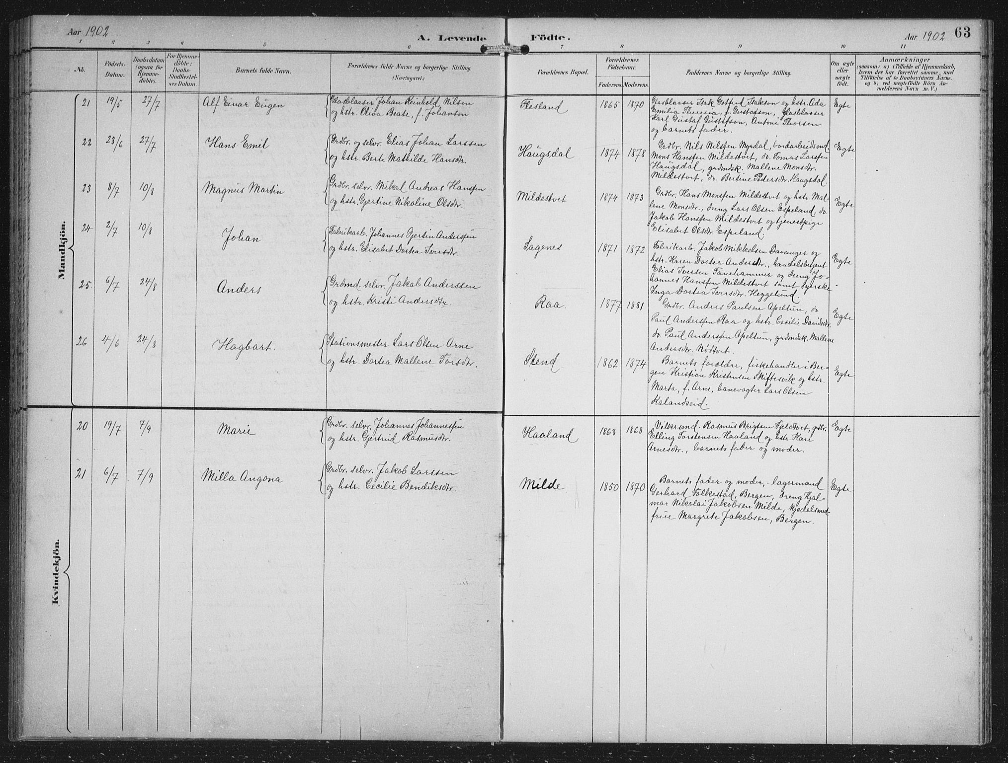 Fana Sokneprestembete, SAB/A-75101/H/Hab/Haba/L0003: Parish register (copy) no. A 3, 1895-1902, p. 63
