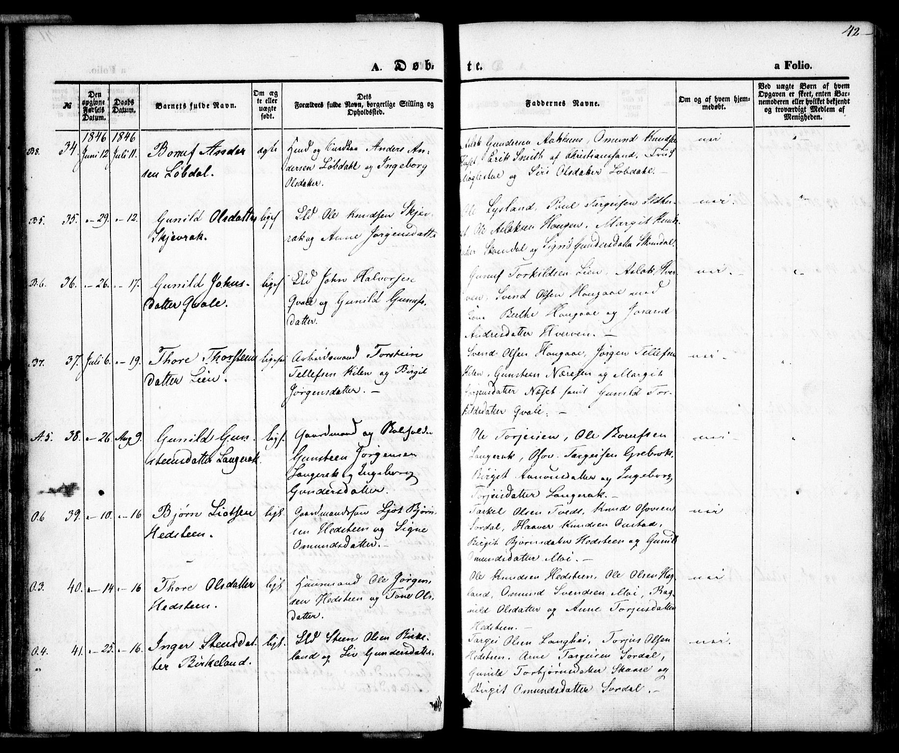 Bygland sokneprestkontor, AV/SAK-1111-0006/F/Fa/Fab/L0004: Parish register (official) no. A 4, 1842-1858, p. 42