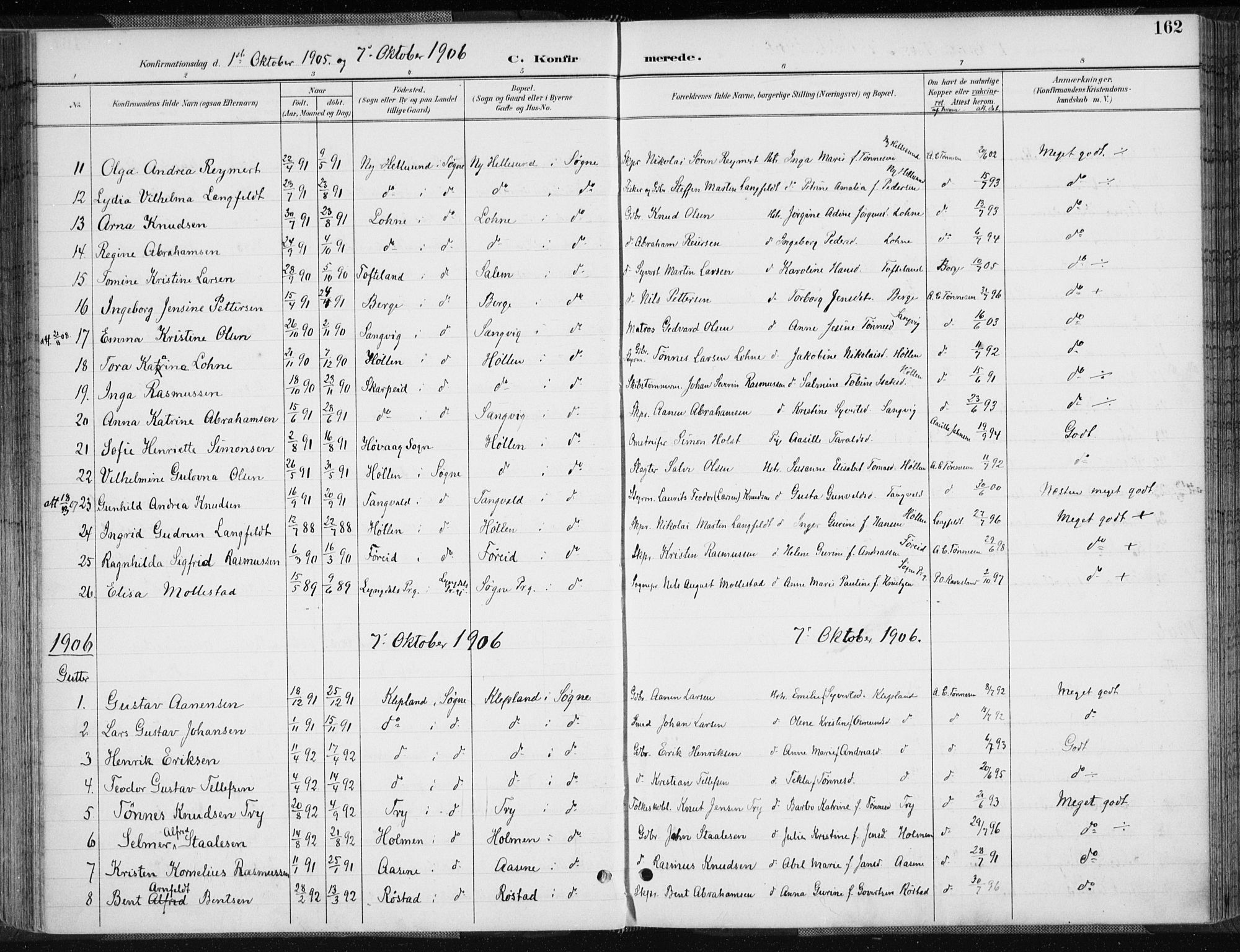 Søgne sokneprestkontor, SAK/1111-0037/F/Fa/Fab/L0013: Parish register (official) no. A 13, 1892-1911, p. 162