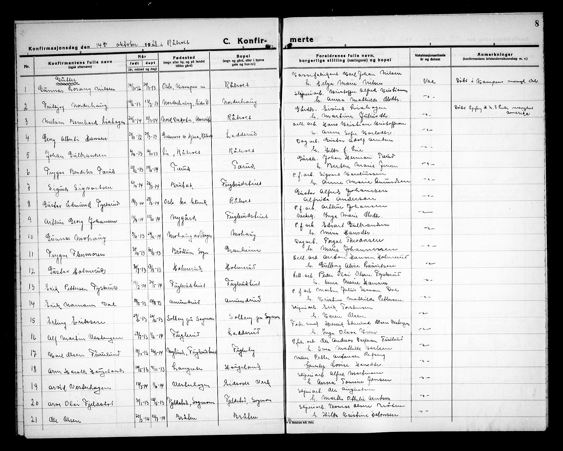 Eidsvoll prestekontor Kirkebøker, AV/SAO-A-10888/G/Ga/L0011: Parish register (copy) no. I 11, 1926-1936, p. 8