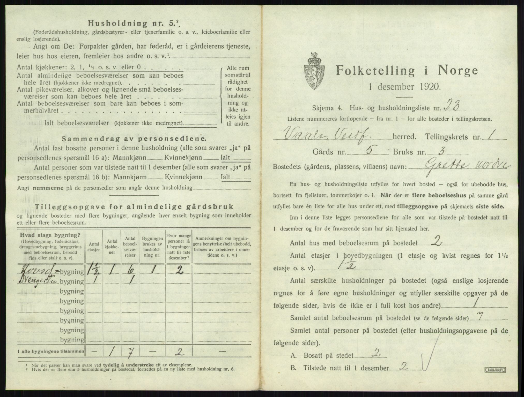 SAKO, 1920 census for Våle, 1920, p. 91