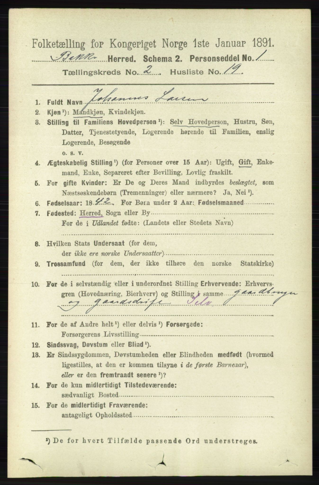 RA, 1891 census for 1045 Bakke, 1891, p. 381