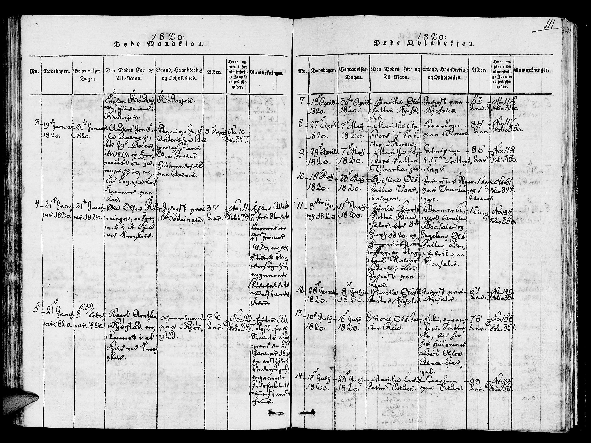 Ministerialprotokoller, klokkerbøker og fødselsregistre - Sør-Trøndelag, SAT/A-1456/678/L0895: Parish register (official) no. 678A05 /1, 1816-1821, p. 111