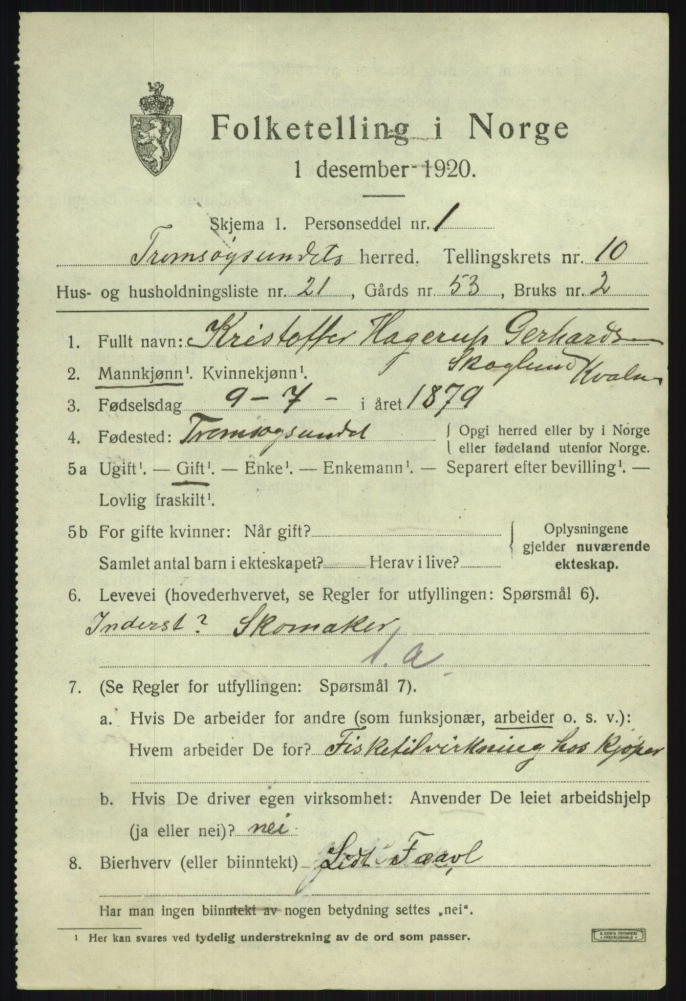 SATØ, 1920 census for Tromsøysund, 1920, p. 7210