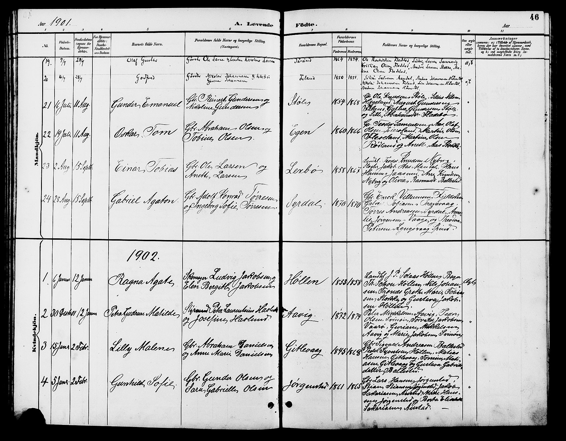 Sør-Audnedal sokneprestkontor, SAK/1111-0039/F/Fb/Fba/L0004: Parish register (copy) no. B 4, 1893-1909, p. 46