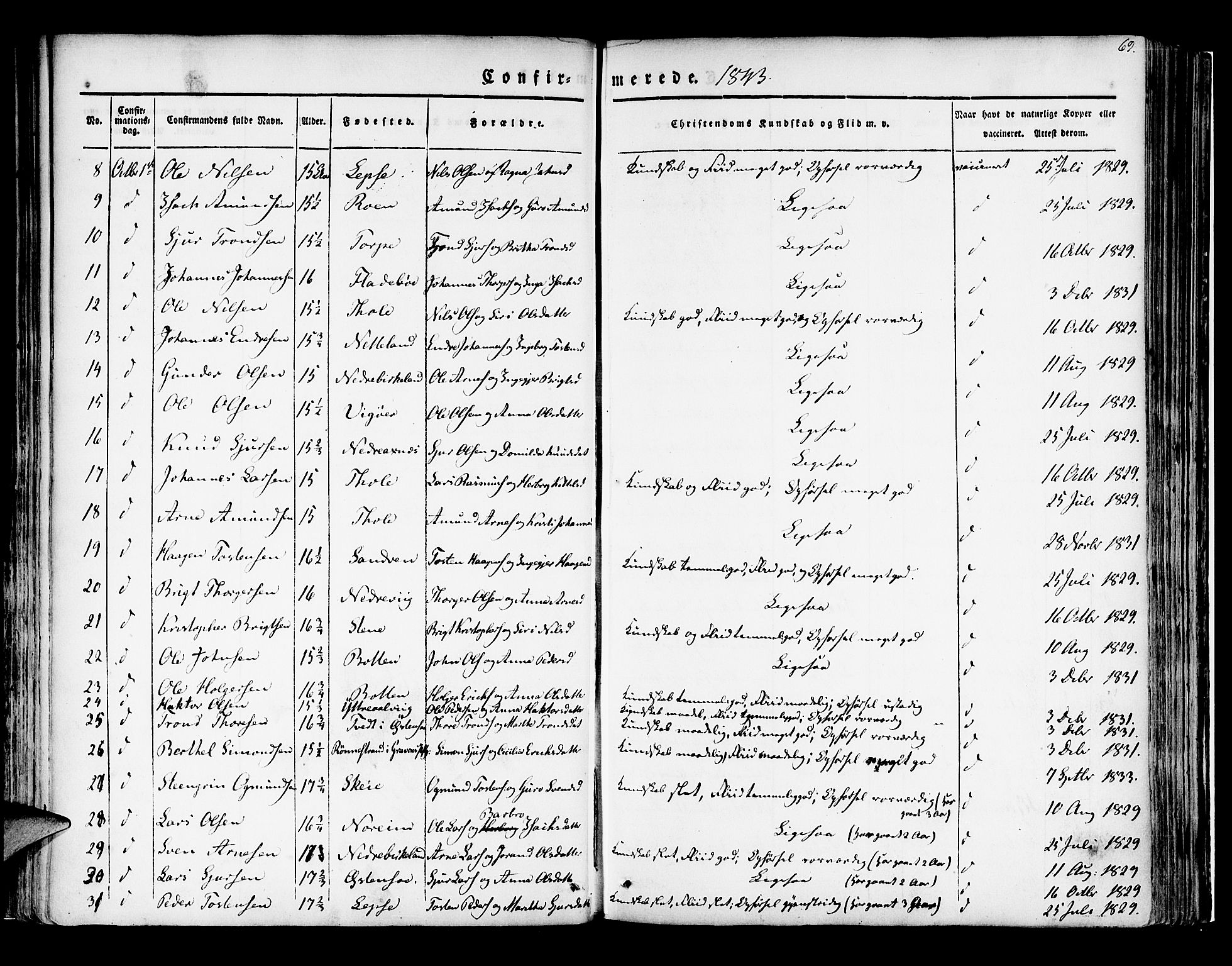 Kvam sokneprestembete, SAB/A-76201/H/Haa: Parish register (official) no. A 7, 1832-1843, p. 69