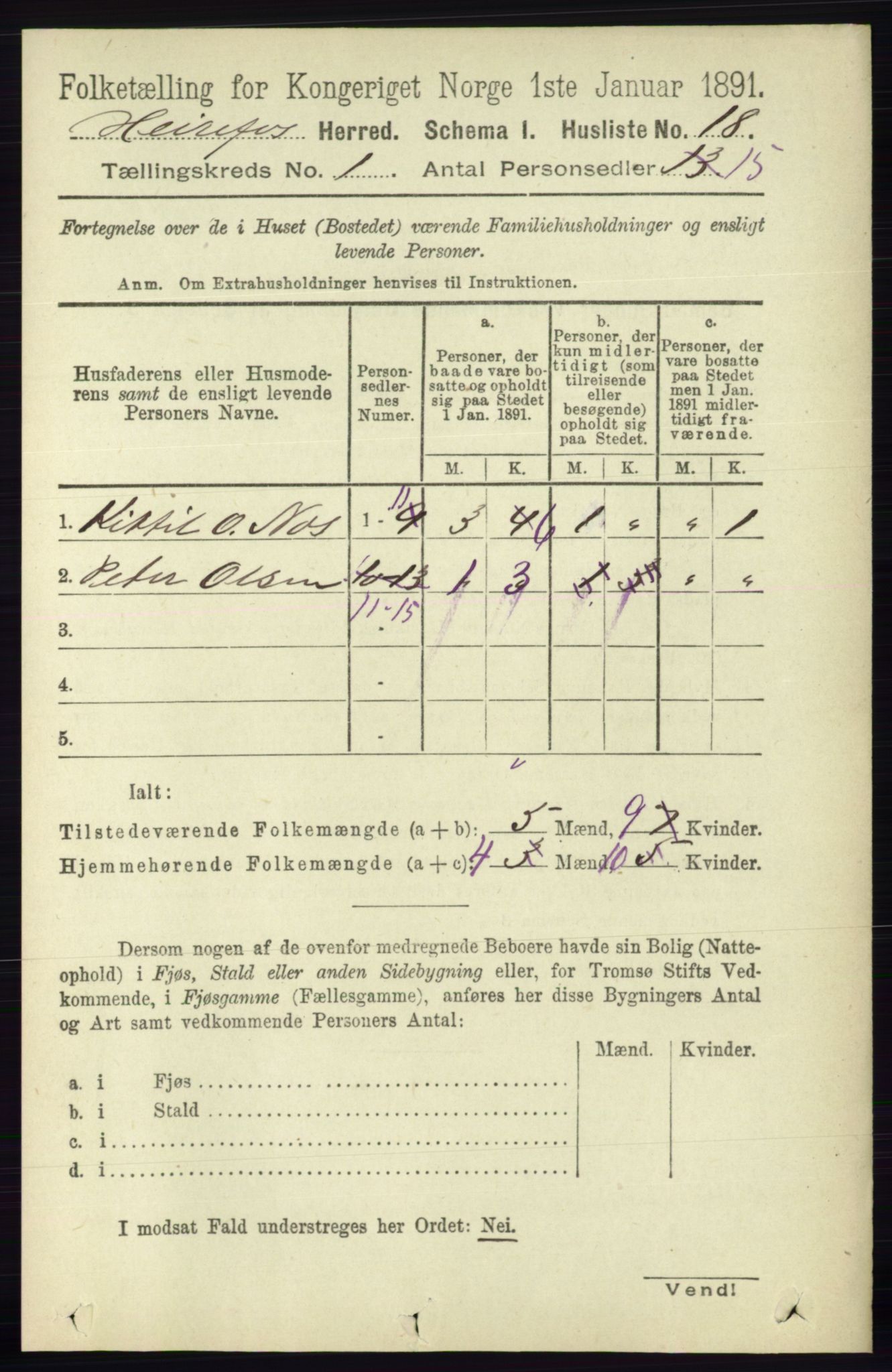 RA, 1891 census for 0933 Herefoss, 1891, p. 30