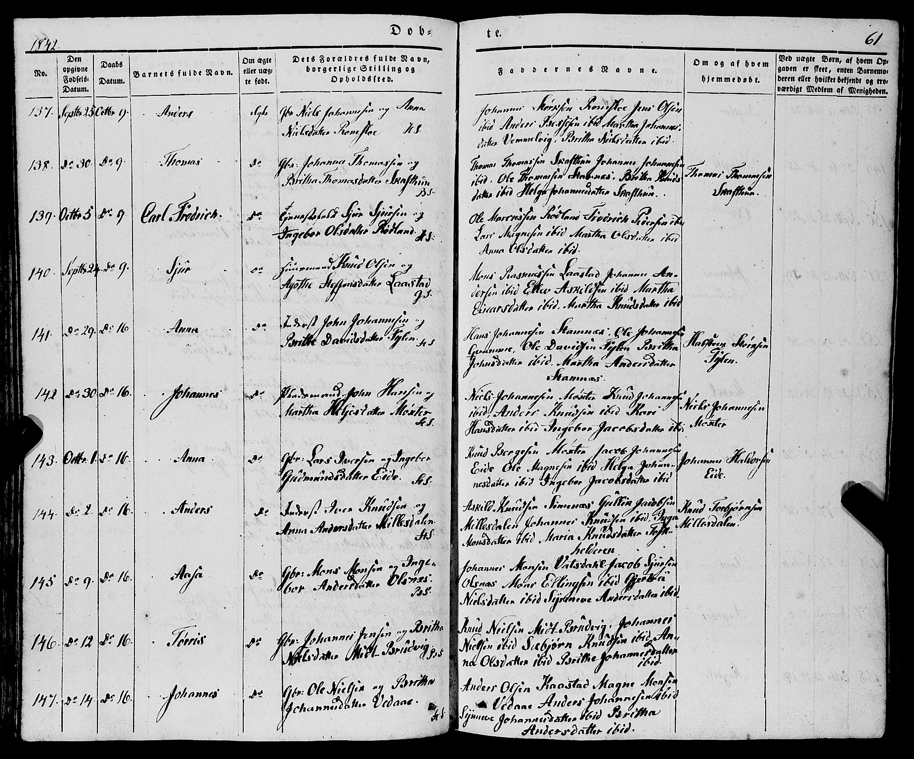 Haus sokneprestembete, AV/SAB-A-75601/H/Haa: Parish register (official) no. A 15, 1838-1847, p. 61