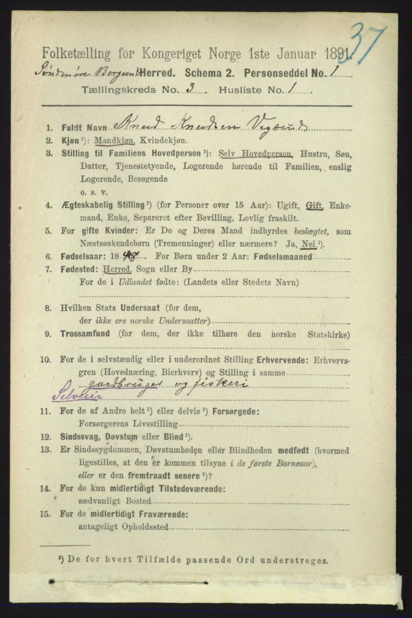 RA, 1891 census for 1531 Borgund, 1891, p. 621