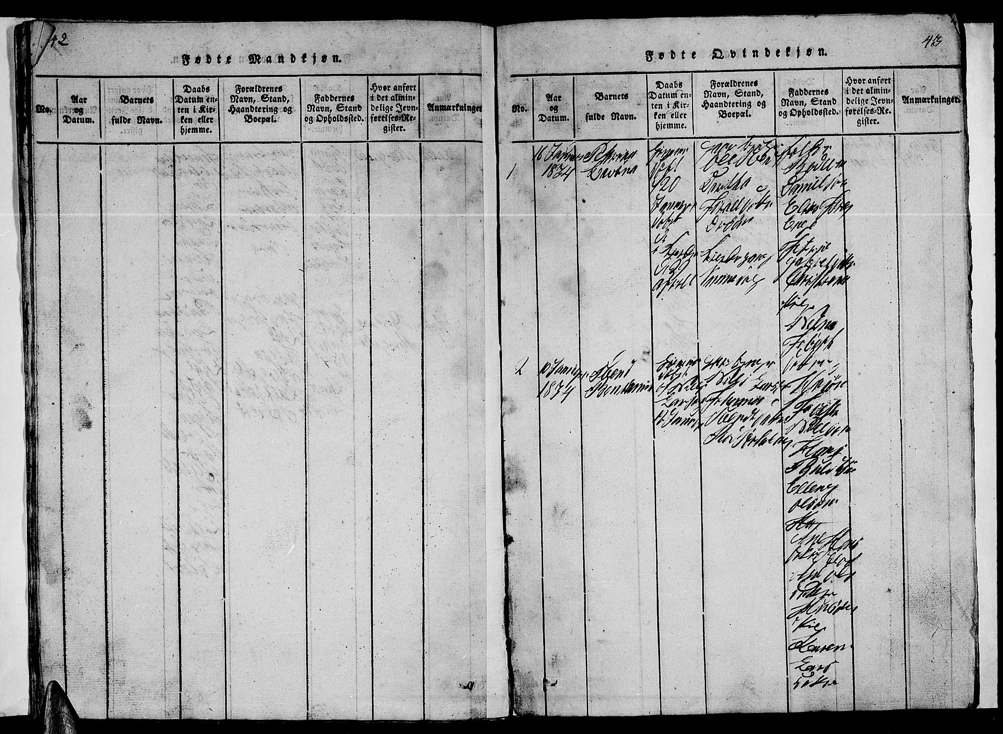 Ministerialprotokoller, klokkerbøker og fødselsregistre - Nordland, SAT/A-1459/840/L0581: Parish register (copy) no. 840C01, 1820-1873, p. 42-43