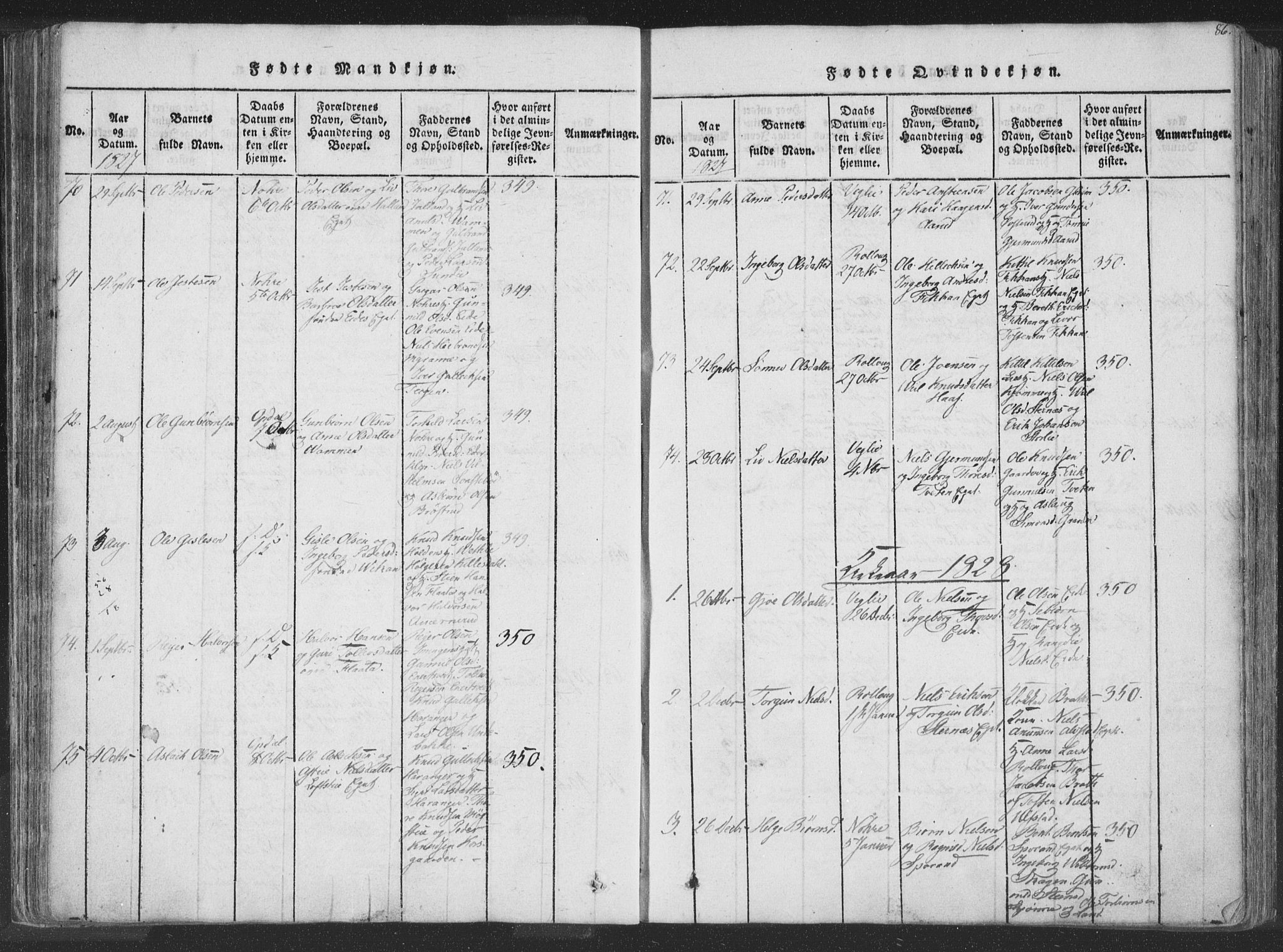 Rollag kirkebøker, AV/SAKO-A-240/F/Fa/L0006: Parish register (official) no. I 6, 1814-1828, p. 86