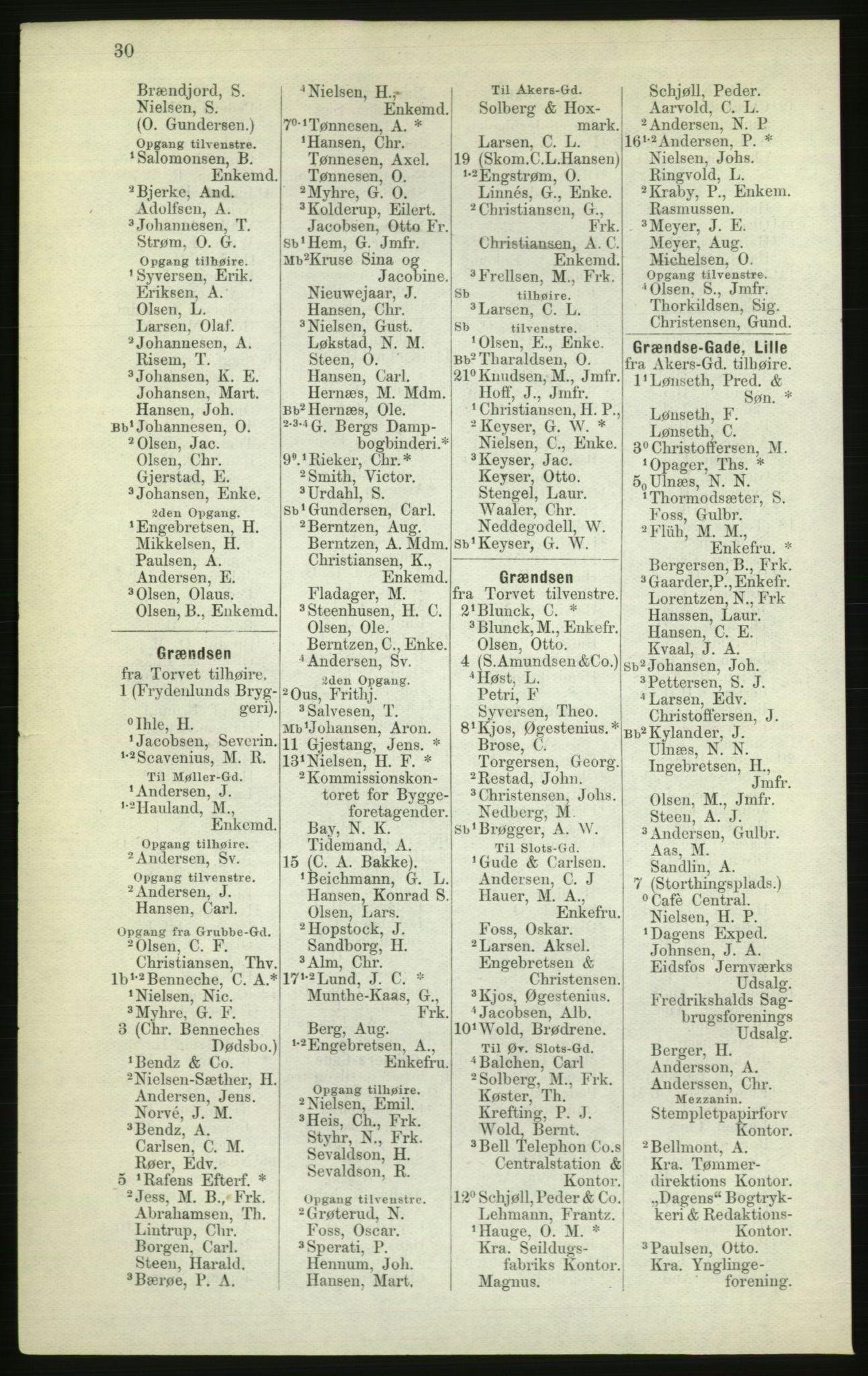 Kristiania/Oslo adressebok, PUBL/-, 1882, p. 30