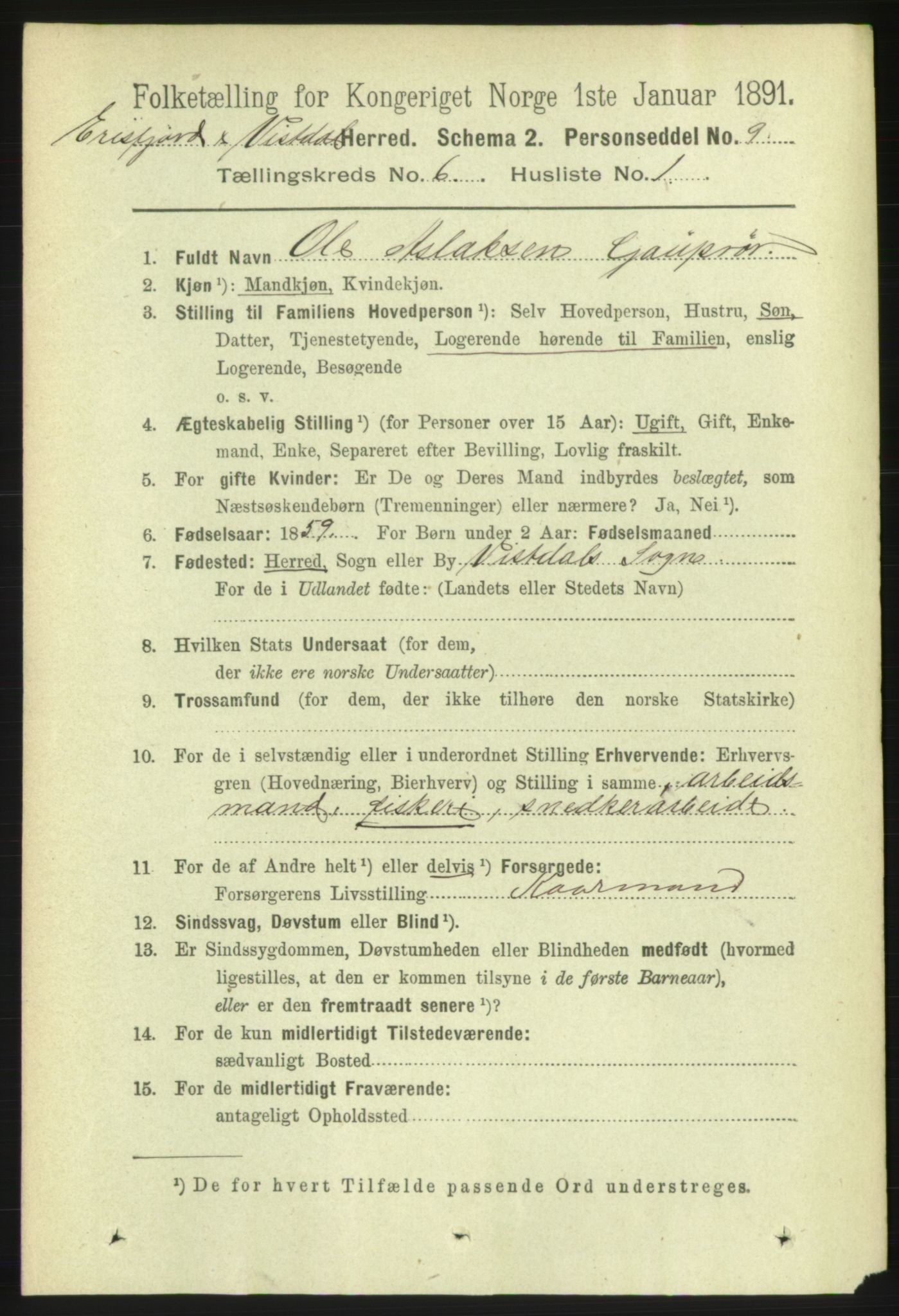 RA, 1891 census for 1542 Eresfjord og Vistdal, 1891, p. 1532