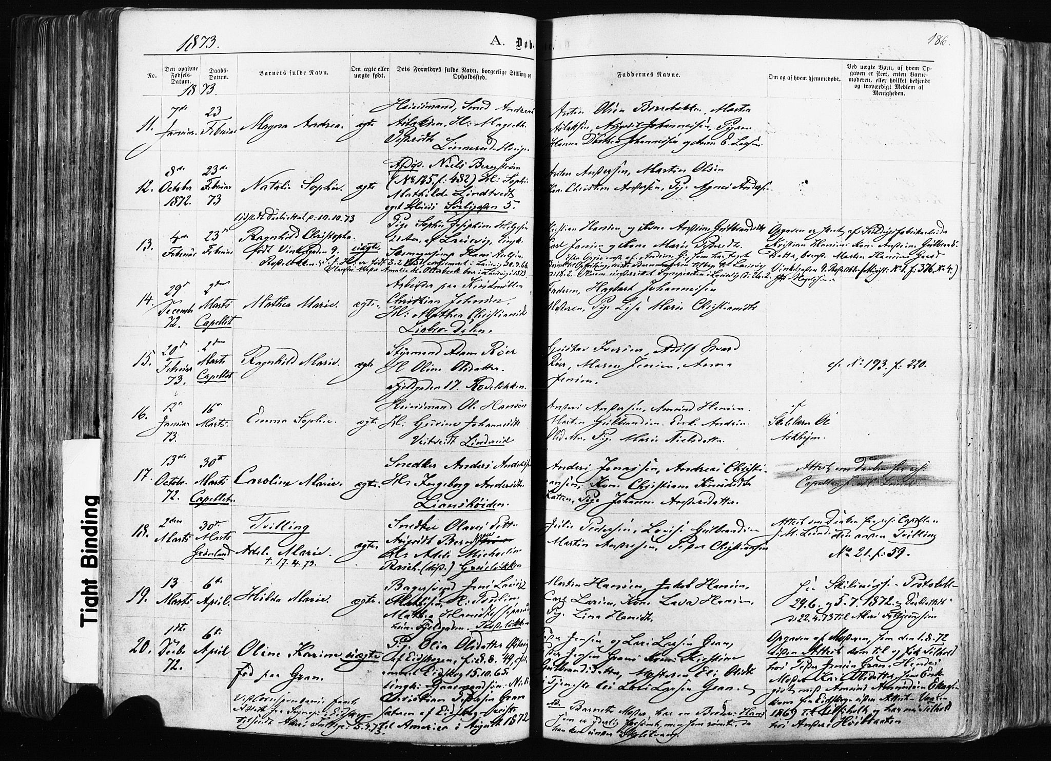 Østre Aker prestekontor Kirkebøker, AV/SAO-A-10840/F/Fa/L0003: Parish register (official) no. I 3, 1869-1875, p. 186