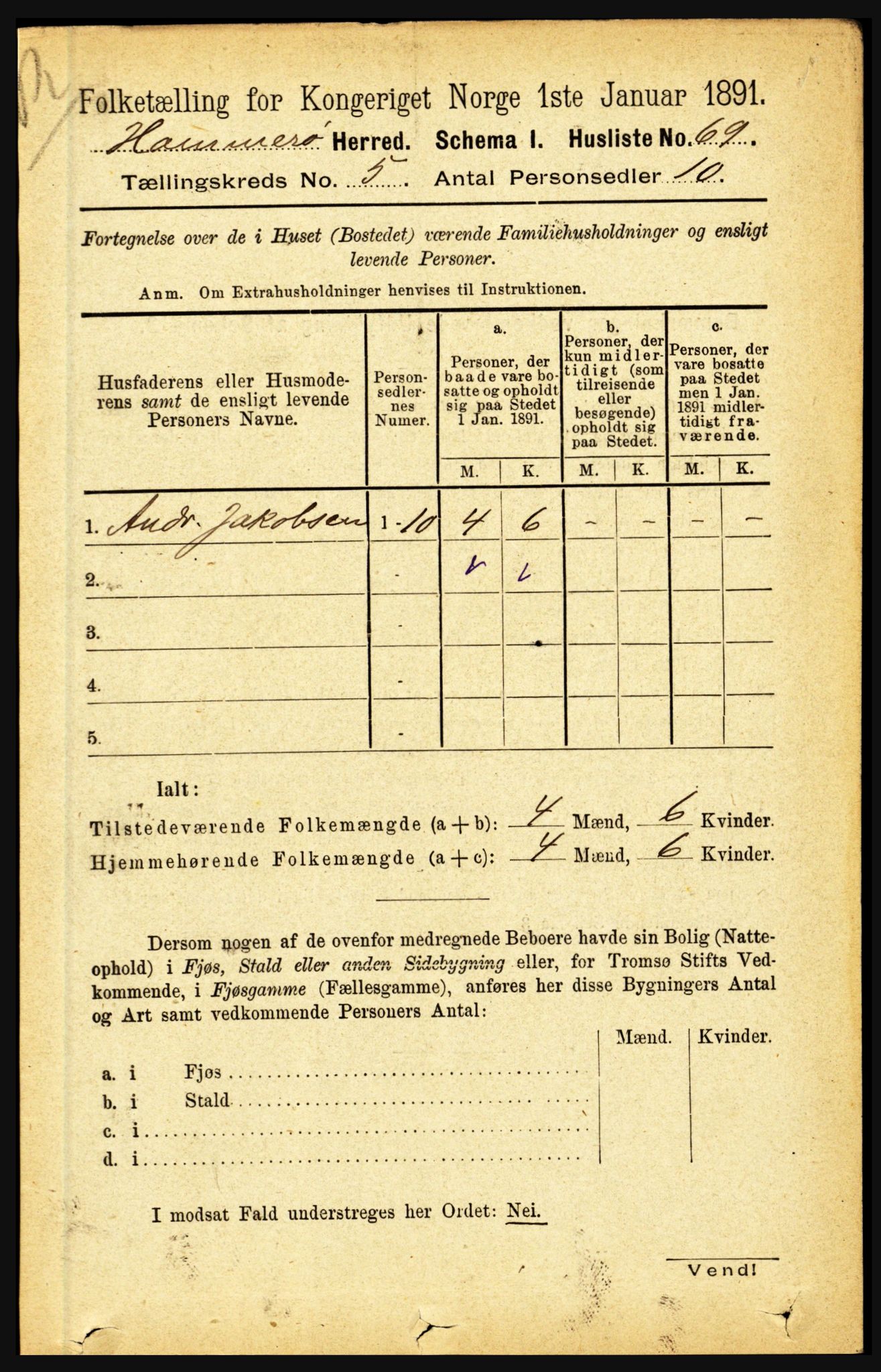 RA, 1891 census for 1849 Hamarøy, 1891, p. 2476