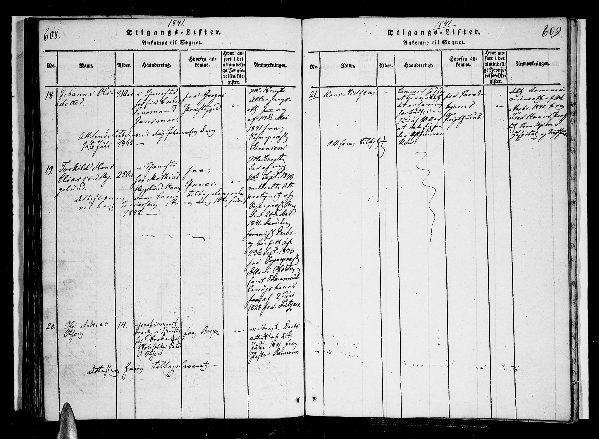 Ministerialprotokoller, klokkerbøker og fødselsregistre - Nordland, AV/SAT-A-1459/897/L1395: Parish register (official) no. 897A03, 1820-1841, p. 608-609