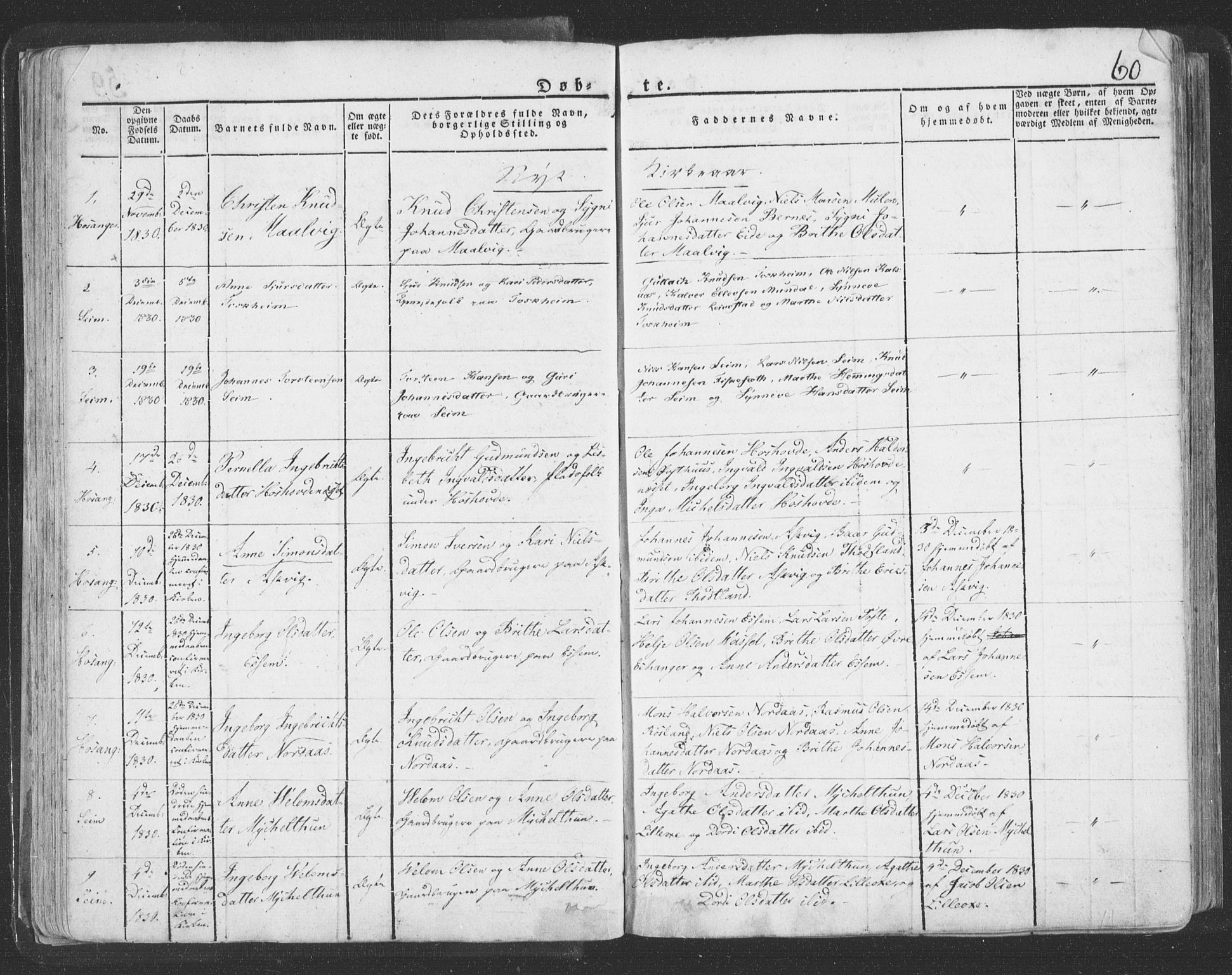 Hosanger sokneprestembete, AV/SAB-A-75801/H/Haa: Parish register (official) no. A 6, 1824-1835, p. 60