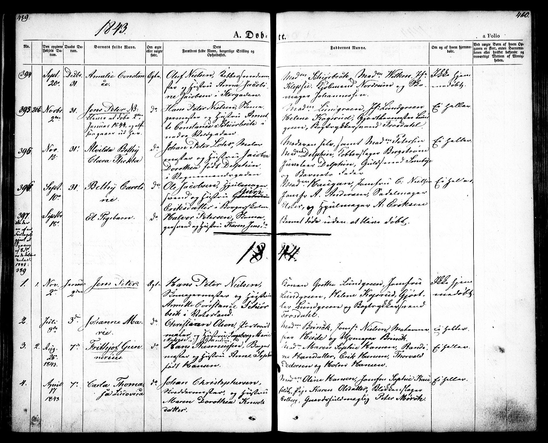 Oslo domkirke Kirkebøker, SAO/A-10752/F/Fa/L0012: Parish register (official) no. 12, 1837-1845, p. 459-460