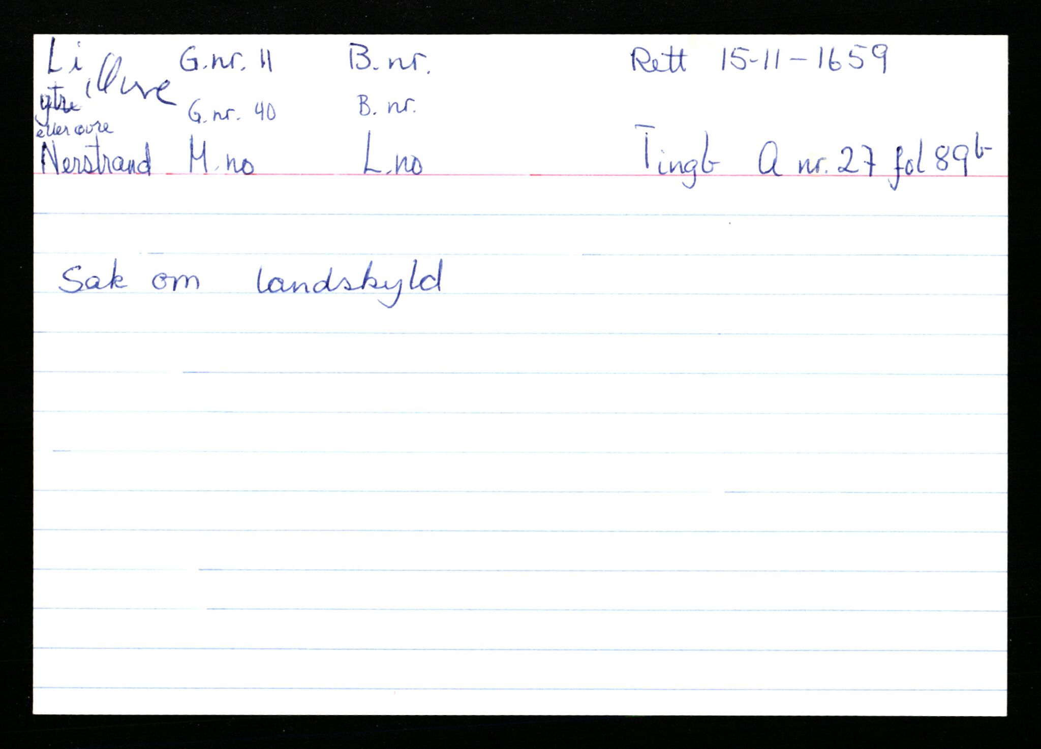 Statsarkivet i Stavanger, AV/SAST-A-101971/03/Y/Ym/L0035: Åstedskort sortert etter gårdsnavn: Leiranger - Lindanger, 1600-1950, p. 276