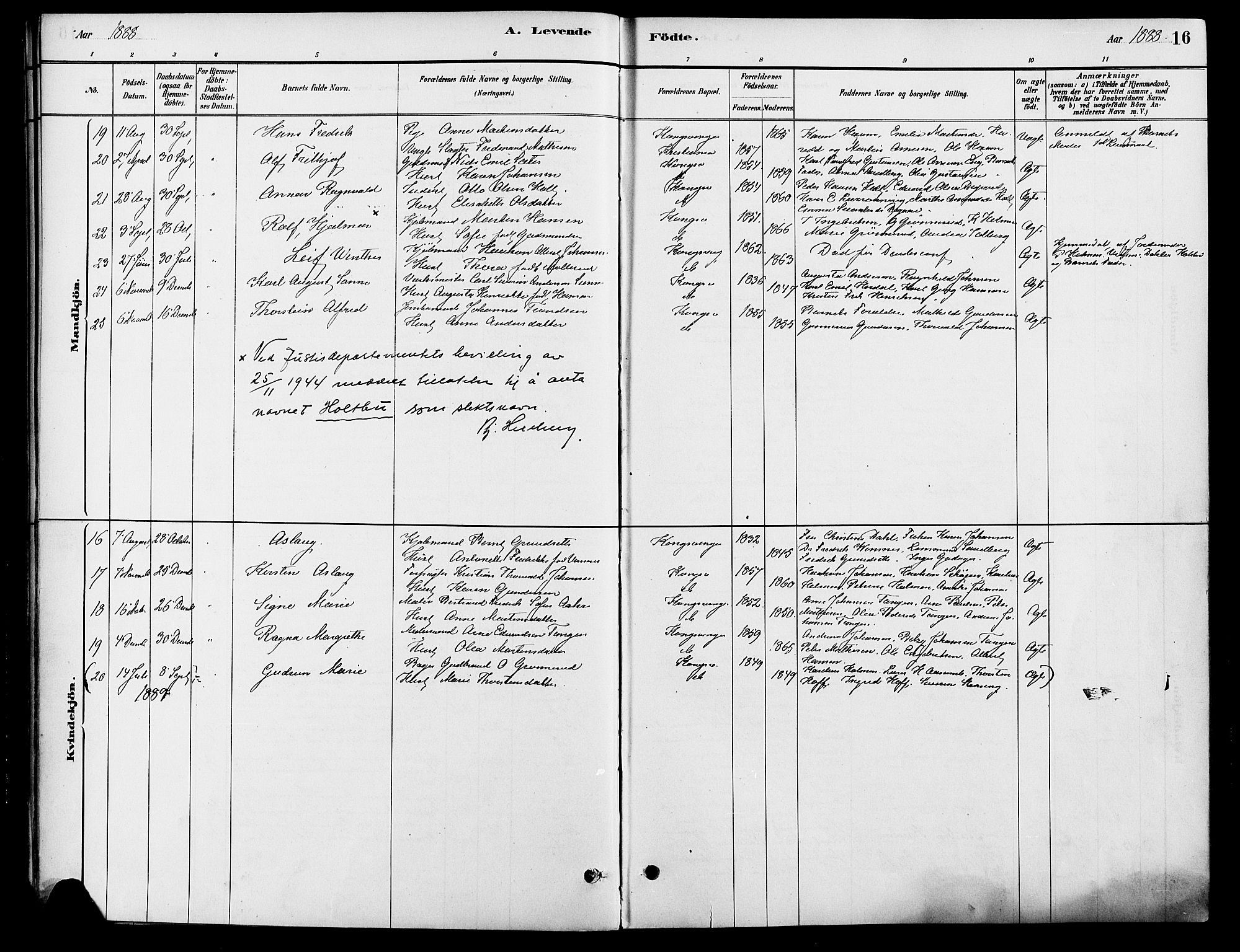 Vinger prestekontor, SAH/PREST-024/H/Ha/Haa/L0013: Parish register (official) no. 13, 1881-1897, p. 16