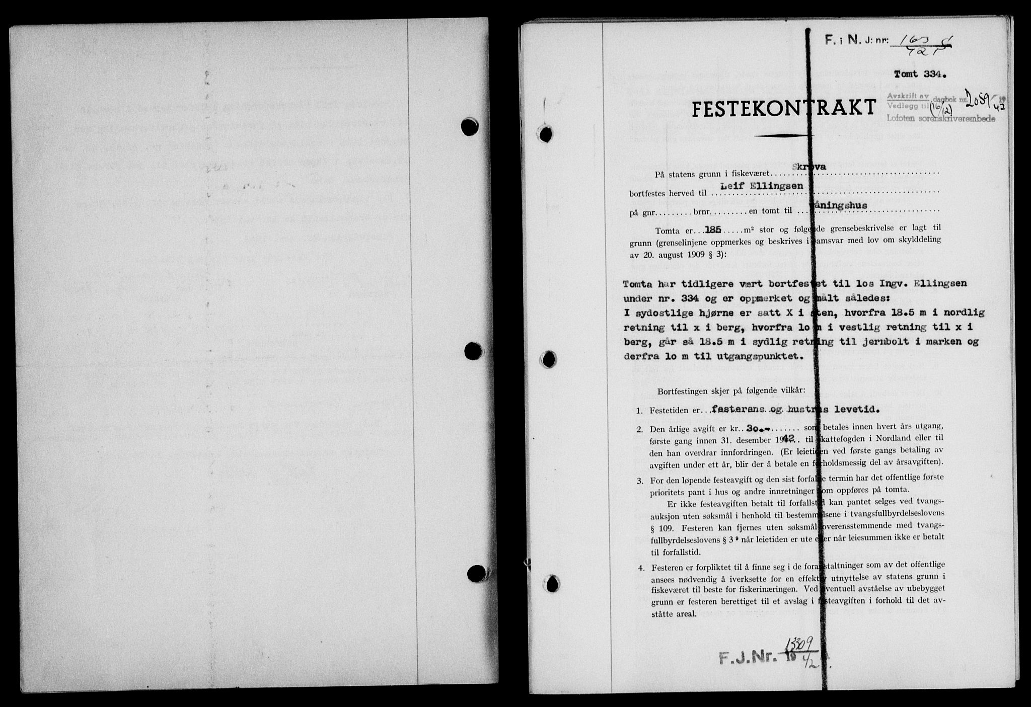 Lofoten sorenskriveri, SAT/A-0017/1/2/2C/L0010a: Mortgage book no. 10a, 1942-1943, Diary no: : 2059/1942