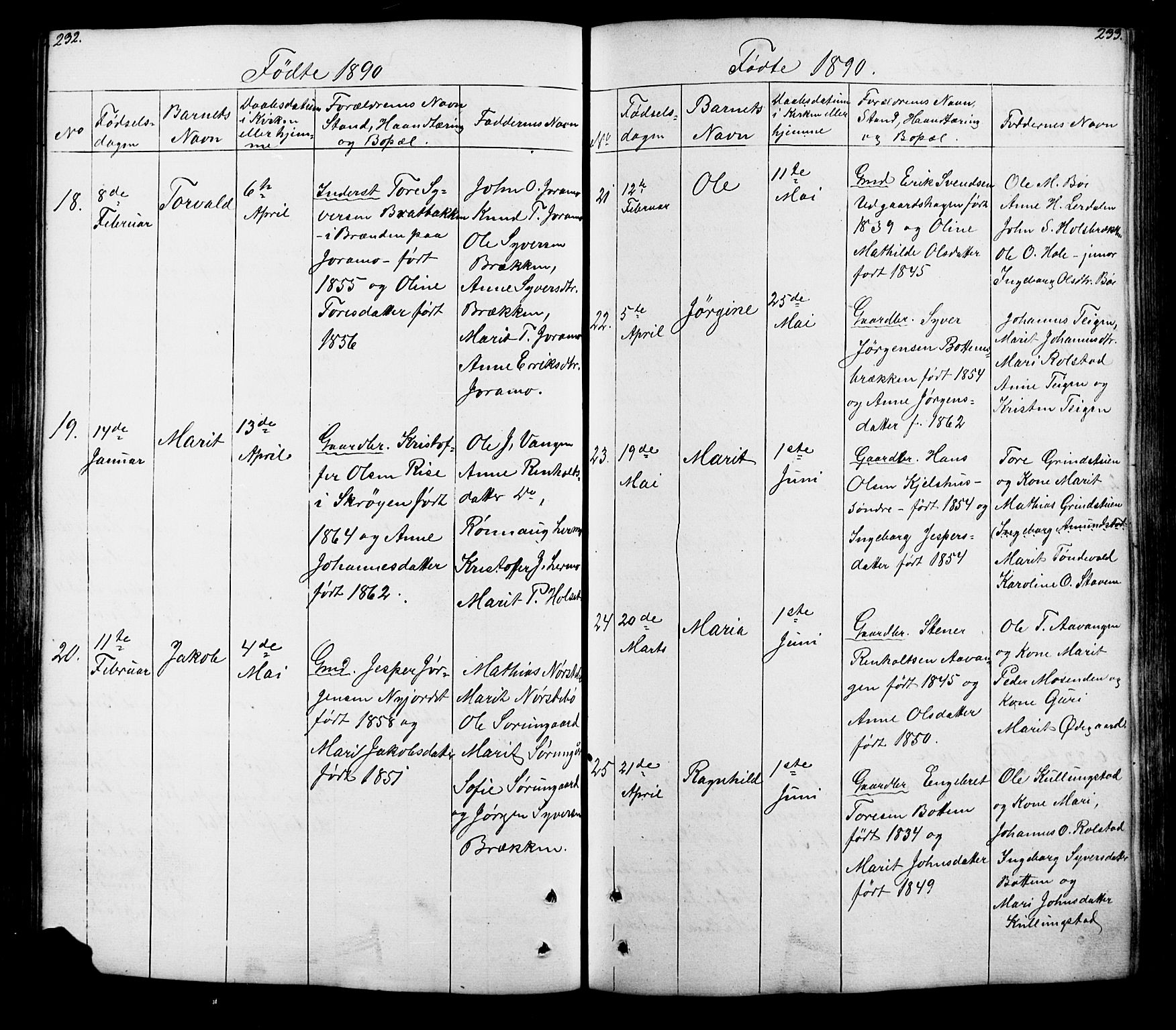 Lesja prestekontor, SAH/PREST-068/H/Ha/Hab/L0005: Parish register (copy) no. 5, 1850-1894, p. 232-233